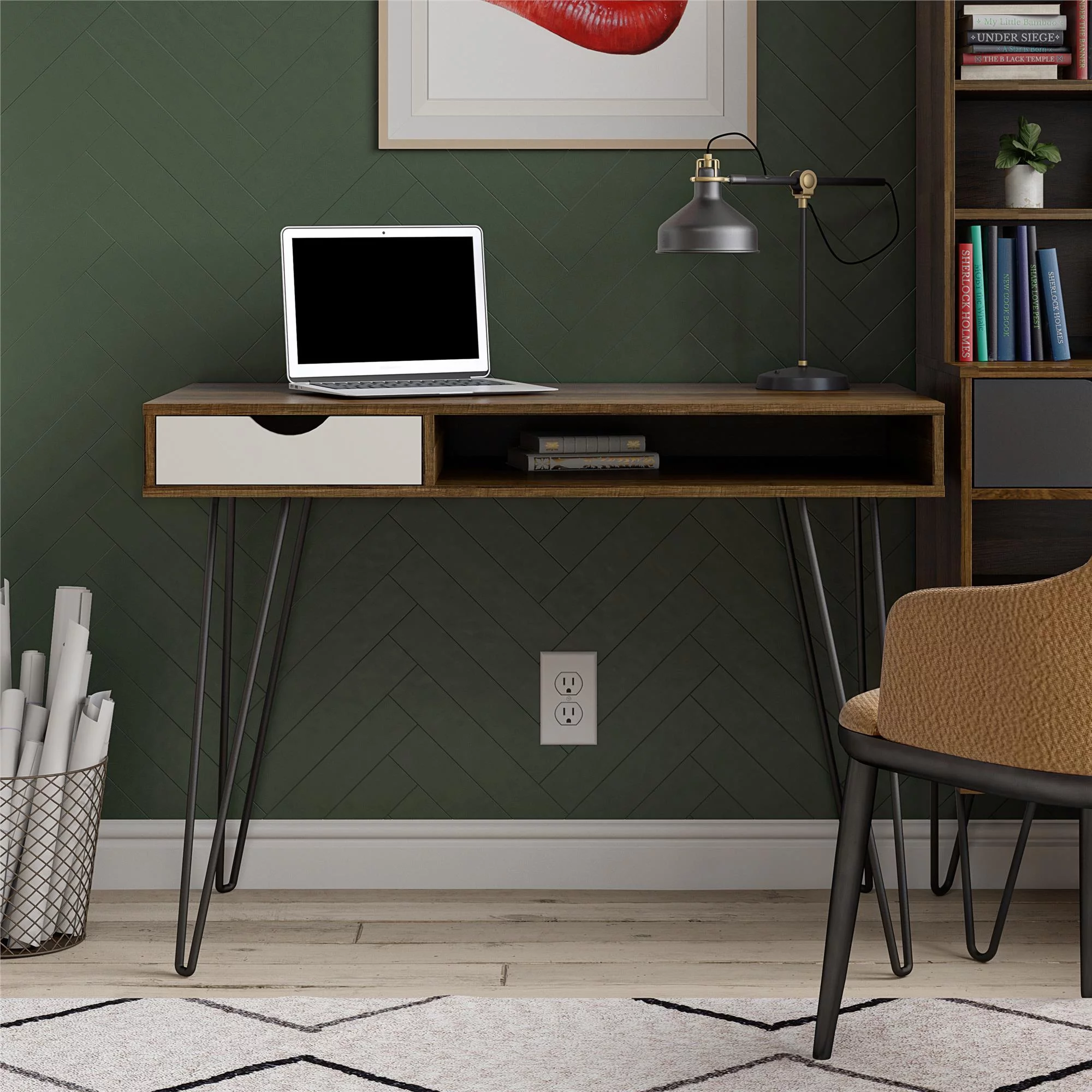 Novogratz Concord Computer Desk with Storage, Brown Oak/Gray