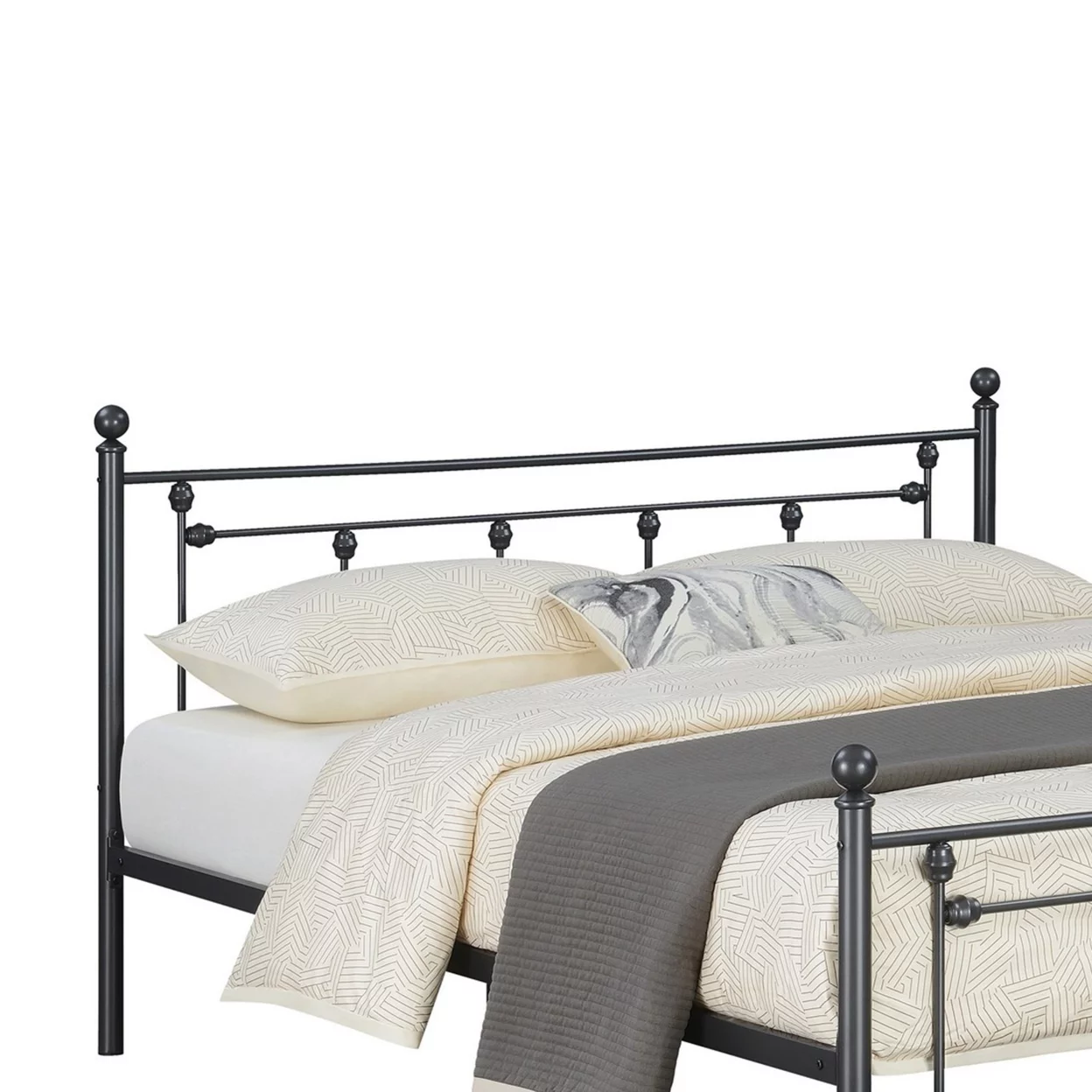 Olly Modern Queen Size Bed Heavy Steel Metal Frame Slatted Matte Black