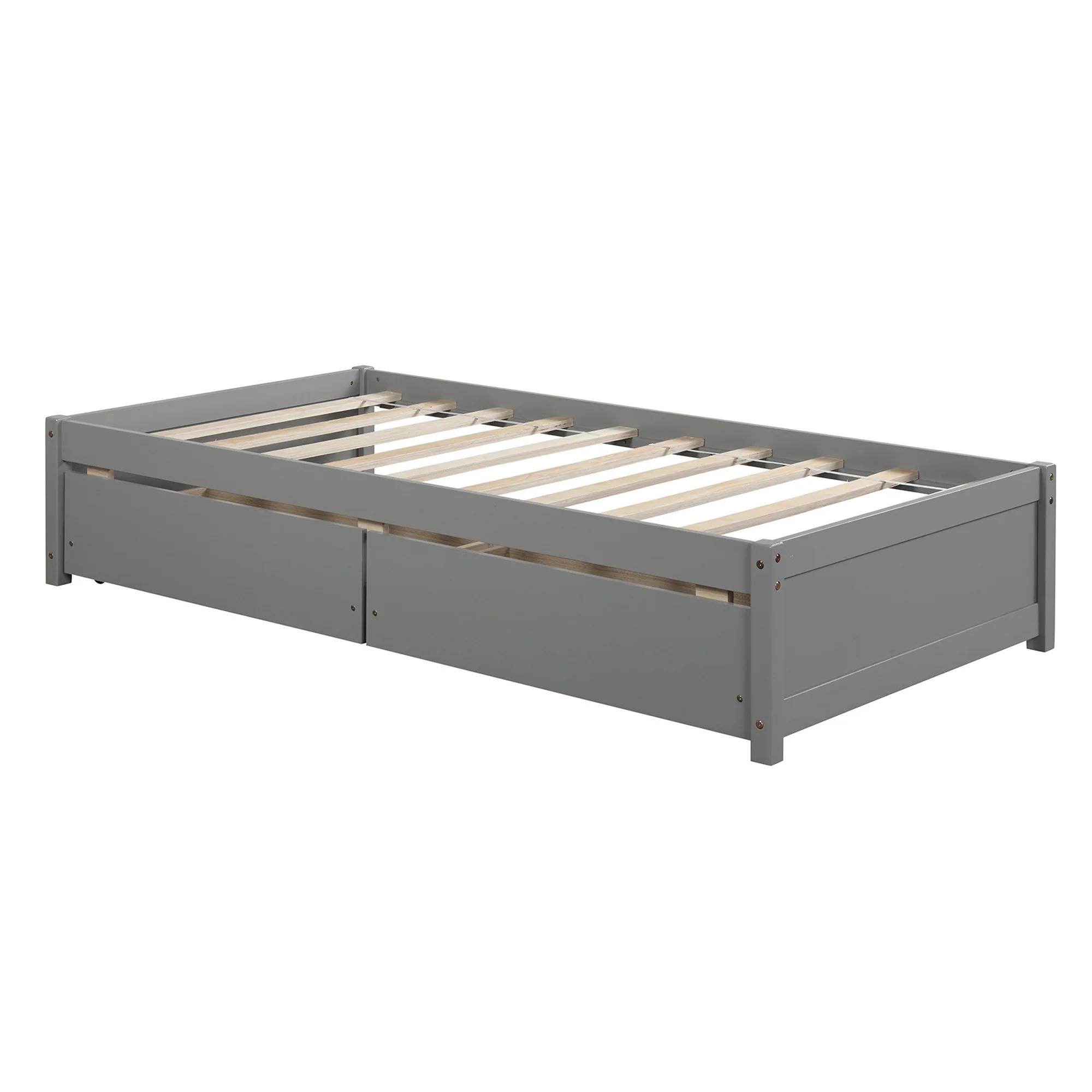 Bellemave Wooden Twin Size Bed Frame with Storage Drawers, Kids Single Bed, No Headboard, No Box Spring Needed (Gray)