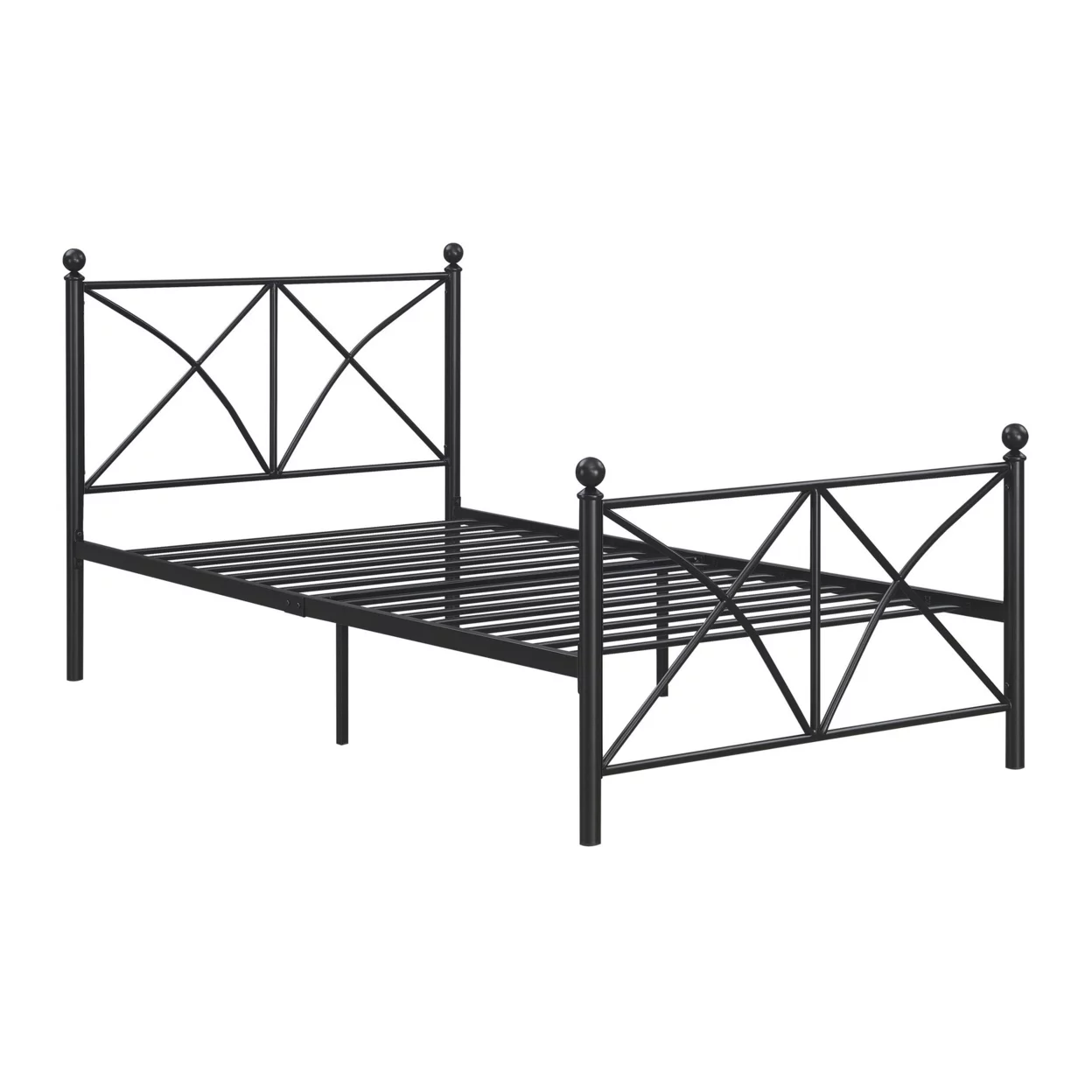 Adam 79 Inch Metal Full Size Bed Frame Crossed Bars Matte Black