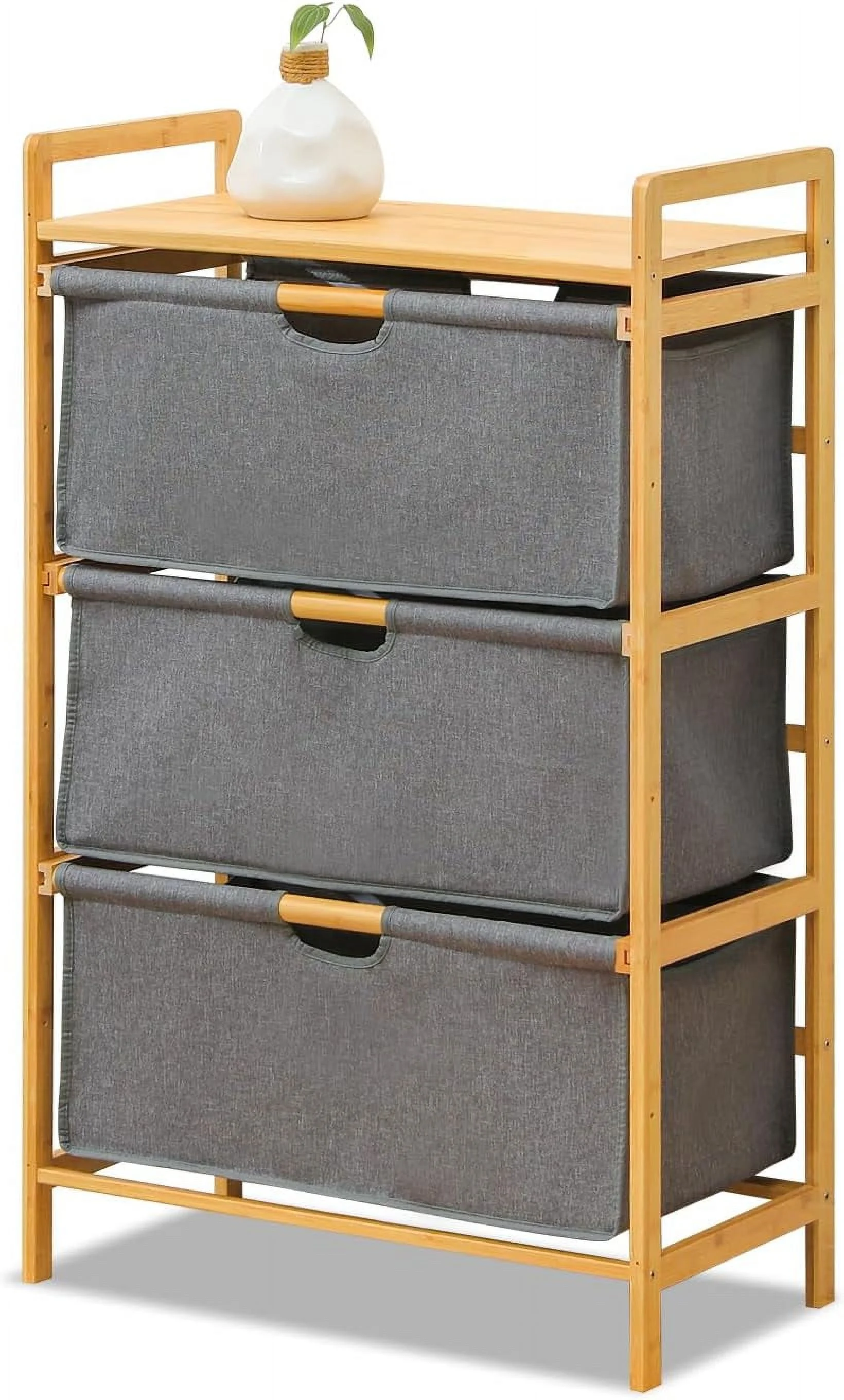 3 Drawer Fabric Bin Storage Dresser Unit End/Side Table Nightstand Freestanding Organizer for Bedroom Living Room, Closet, Wide Chest of Drawers (3-Drawer)