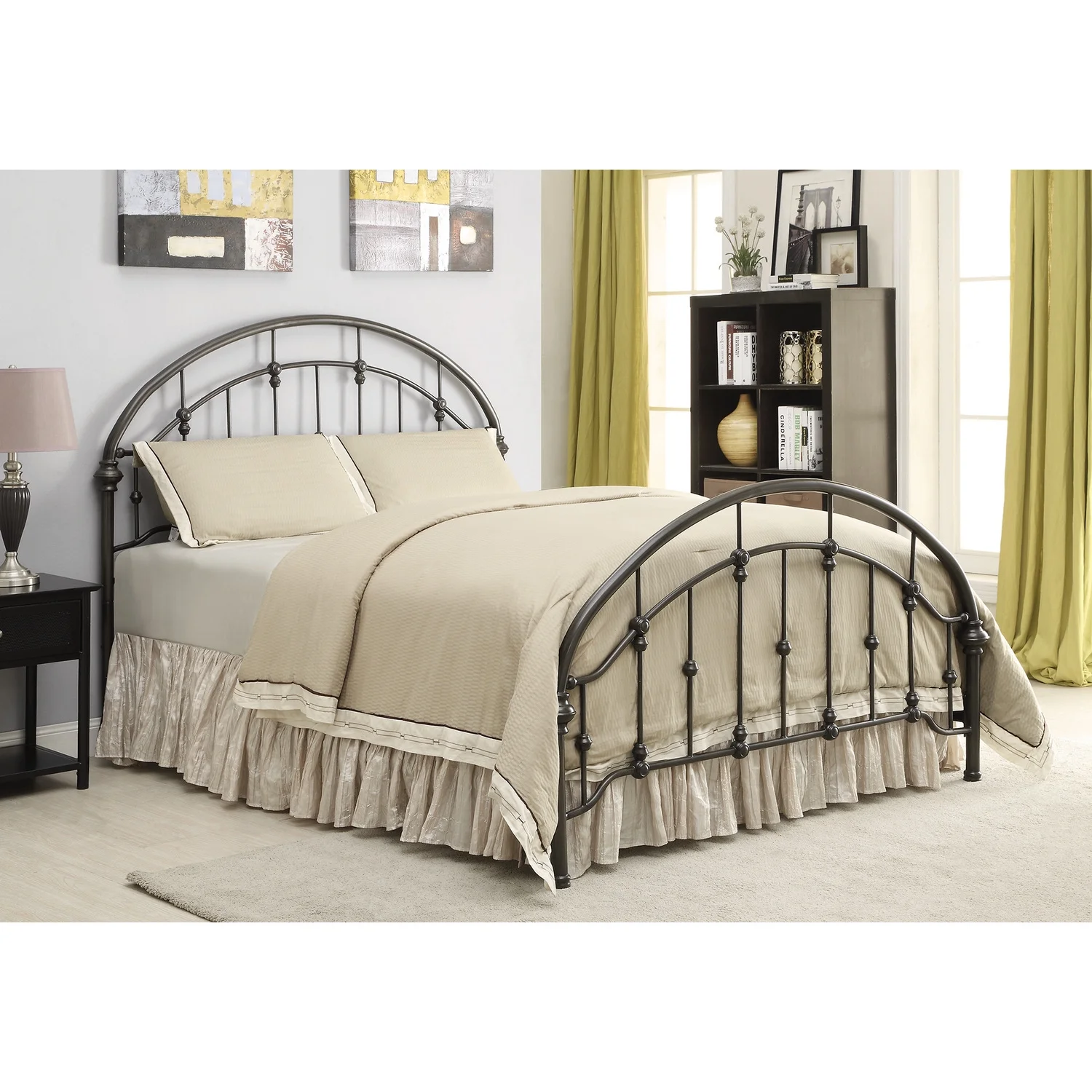 Benzara Fine Looking Metal Curved Queen Size Bed, Bronze - 55.25 x 85.75 x 64.5 in.