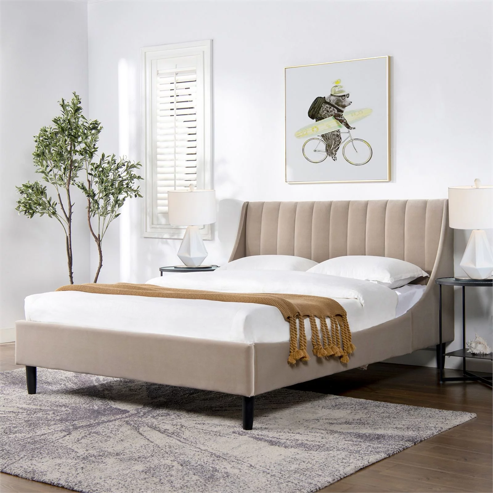 Sandy Wilson Home Aspen Upholstered Platform Bed Queen Mink Beige