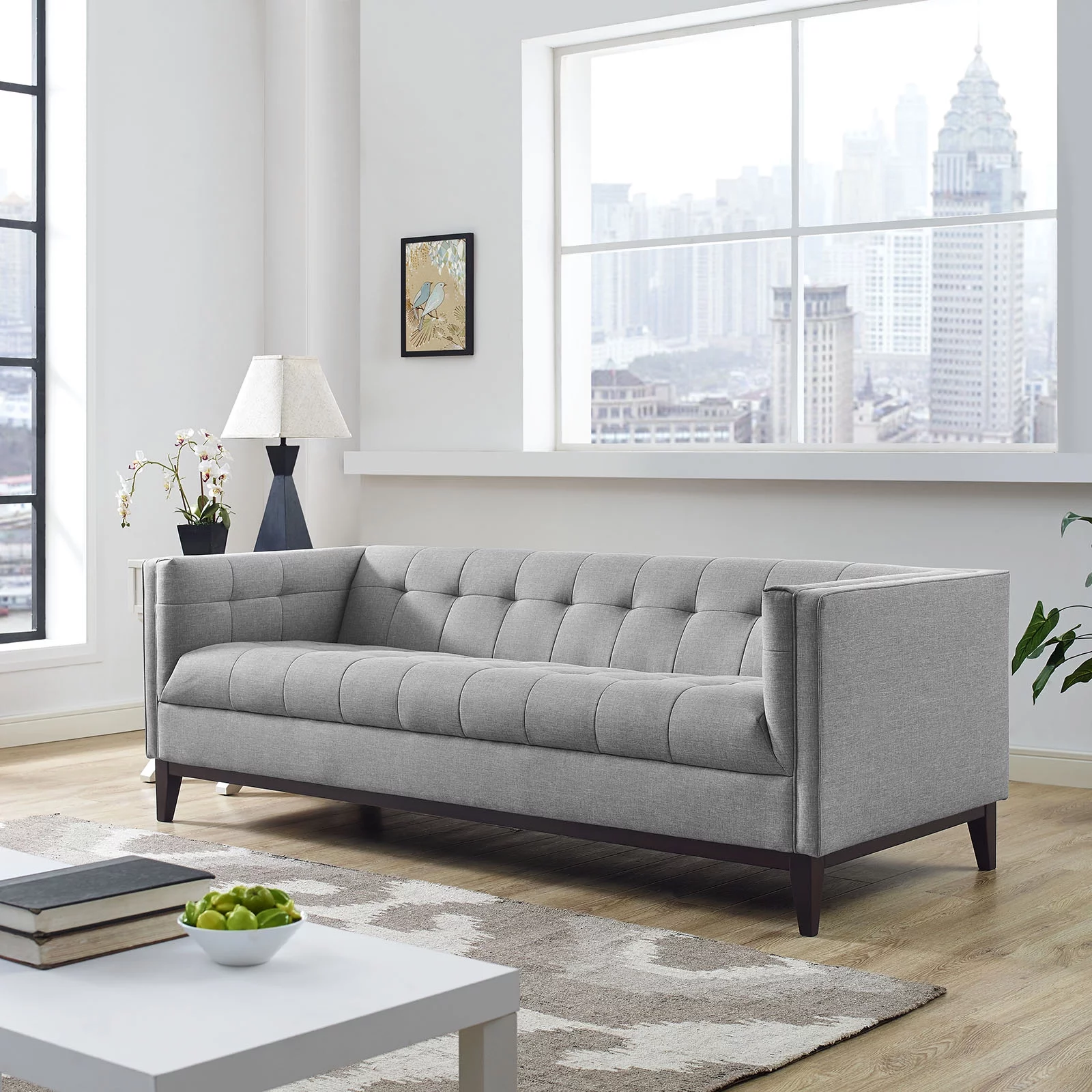 Modway Serve Upholstered Fabric Sofa in Light Gray