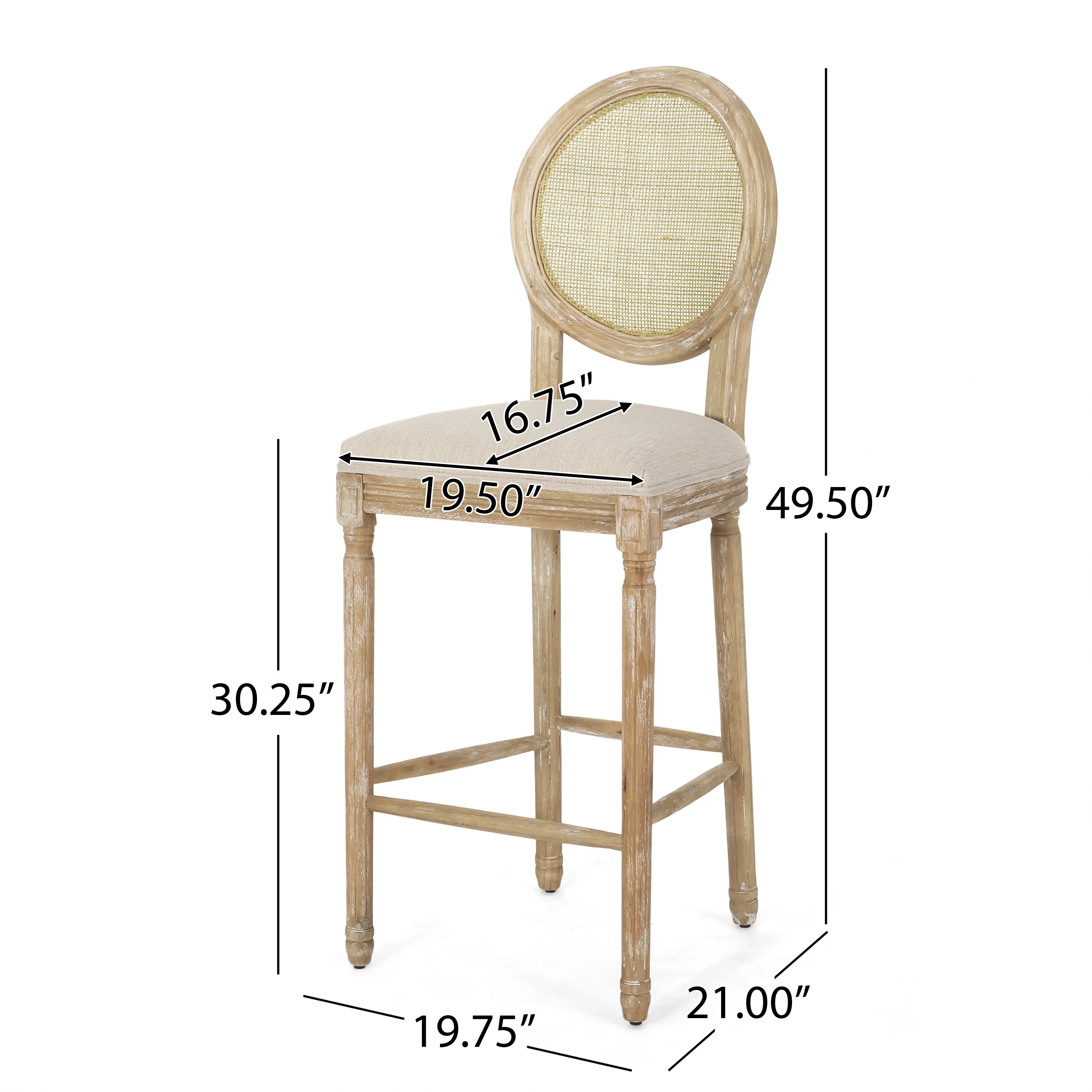 GDF Studio Salton French Country Fabric Upholstered Wood and Cane 30.5 Inch Barstools, Set of 2, Beige and Natural