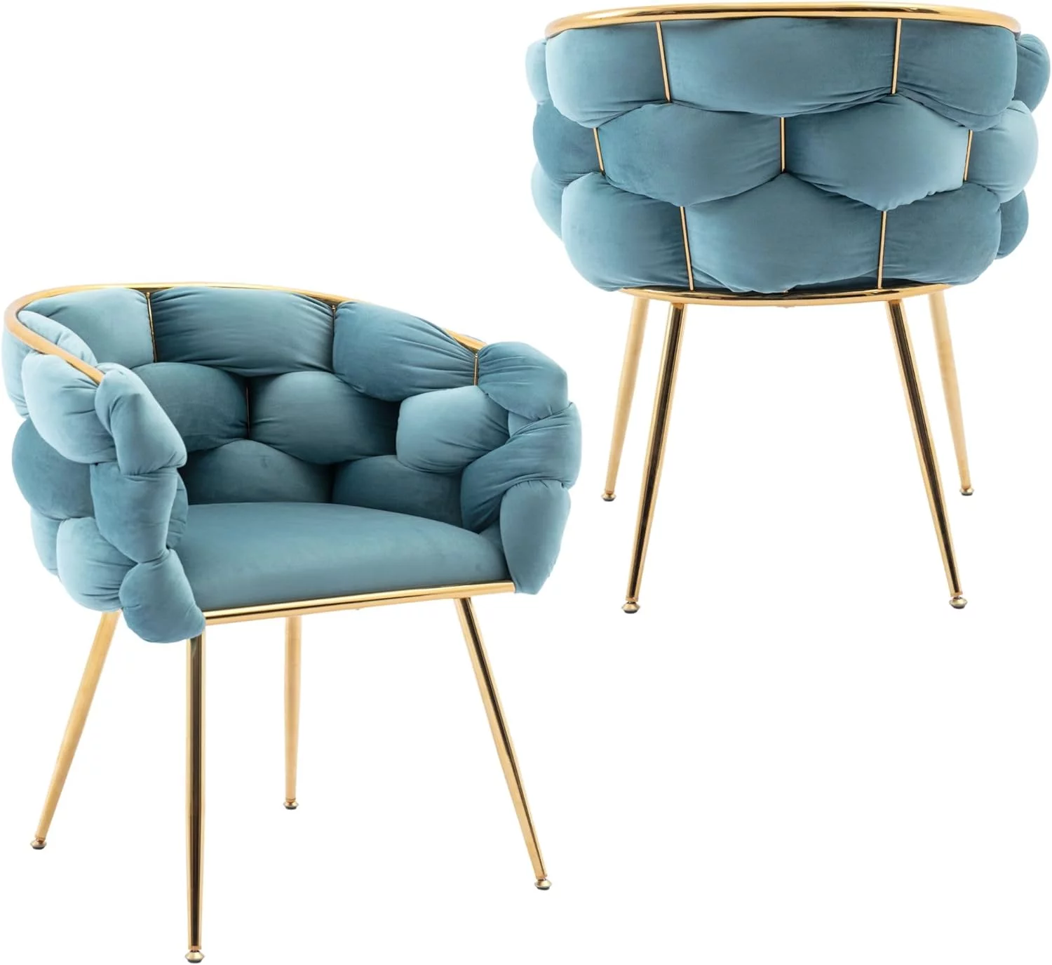 Luxury Set Of 2 Simple Leisure Velvet Single Sofa Chair,Modern Accent Chair,Bedroom Household Dresser Stool Manicure Table Back Chair(Blue)