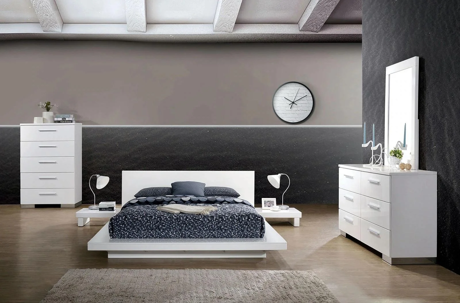 Contemporary White Solid Wood Queen Bedroom Set 5pcs FOA CM7540WH Christie