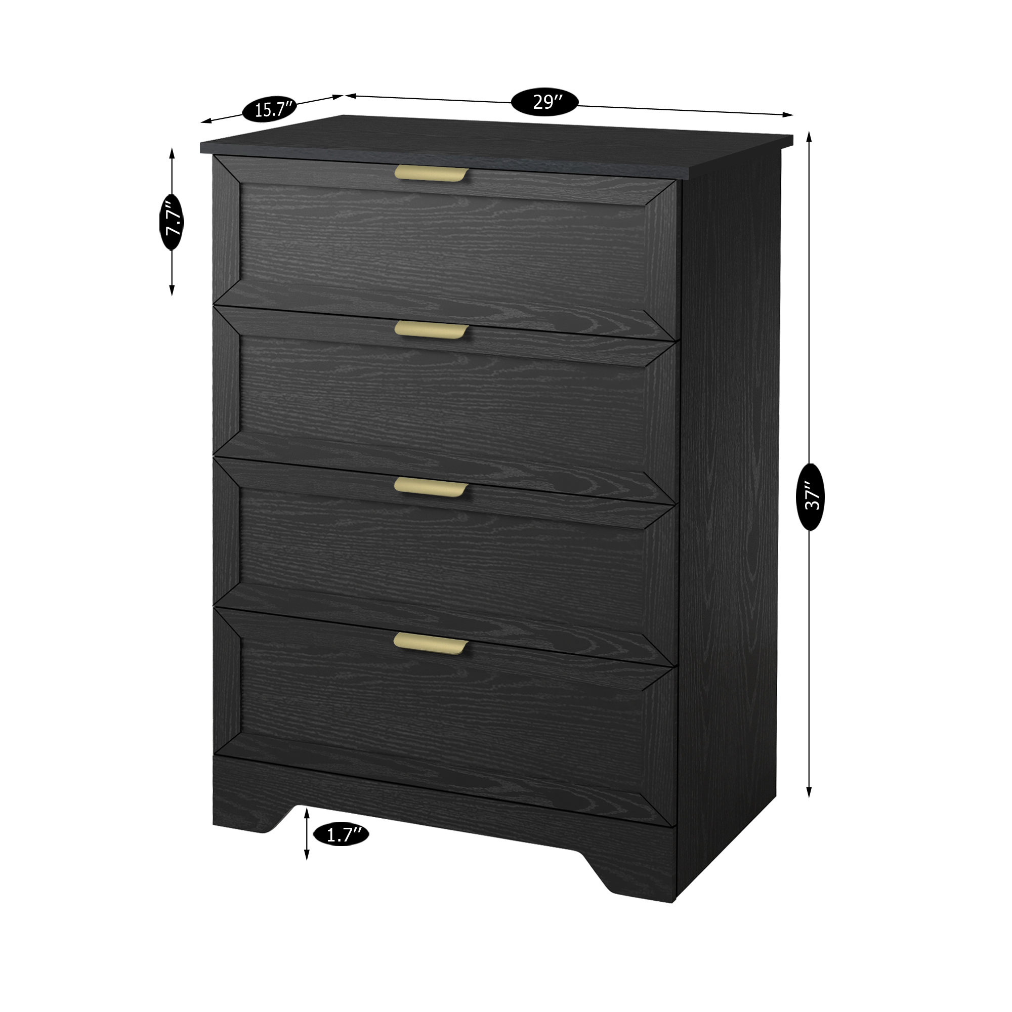 Modern 4 Drawer Dresser, 37inch Tall Dresser Chest With Large Drawer, Wood Nursery Dresser Storage Cabinet Organizer Unit For Bedroom, Closet, Living Room, Cloakroom, Entryway