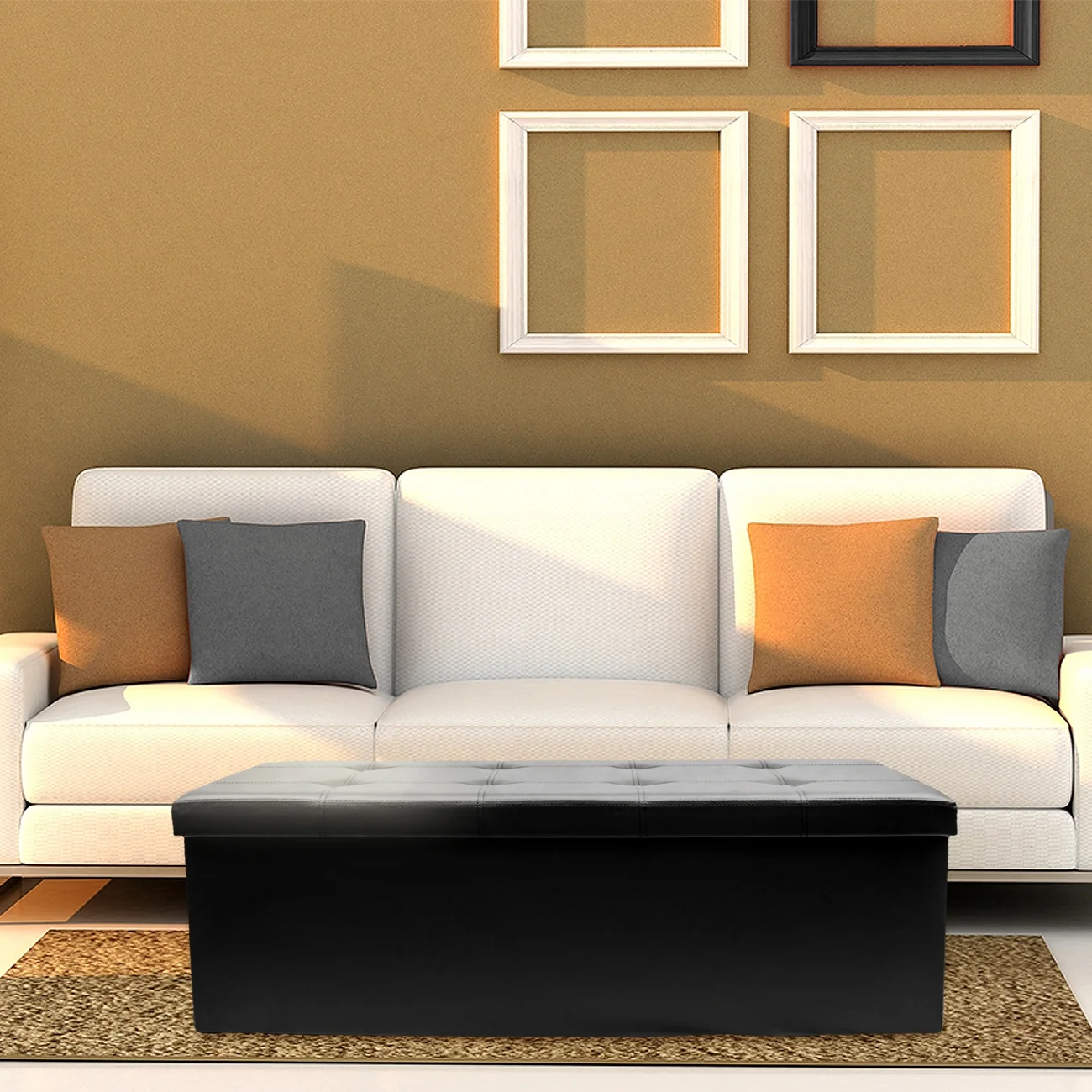 Sorbus Storage Bench Chest, Collapsible/Folding Bench Ottoman with Cover, Perfect Hope Chest, Pouffe Ottoman, Coffee Table, Seat, Foot Rest and more, Contemporary Faux leather (Black)