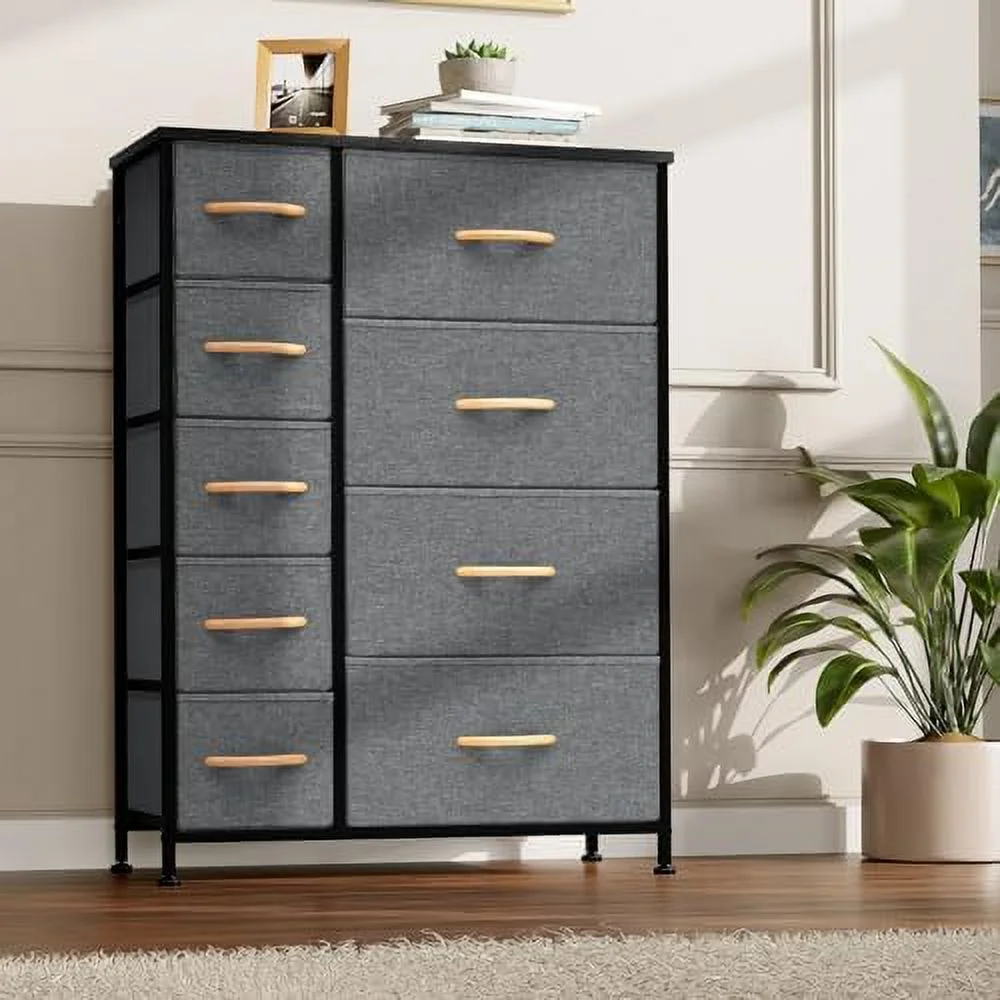 TJUNBOLIFE Vertical Dresser  Tower with Shelves  7 Drawers Closet Organizer  Night Stand  Fabric Bins  Versatile Cabinet Dresser for Bedroom  Living Room  Hallway (Brown)