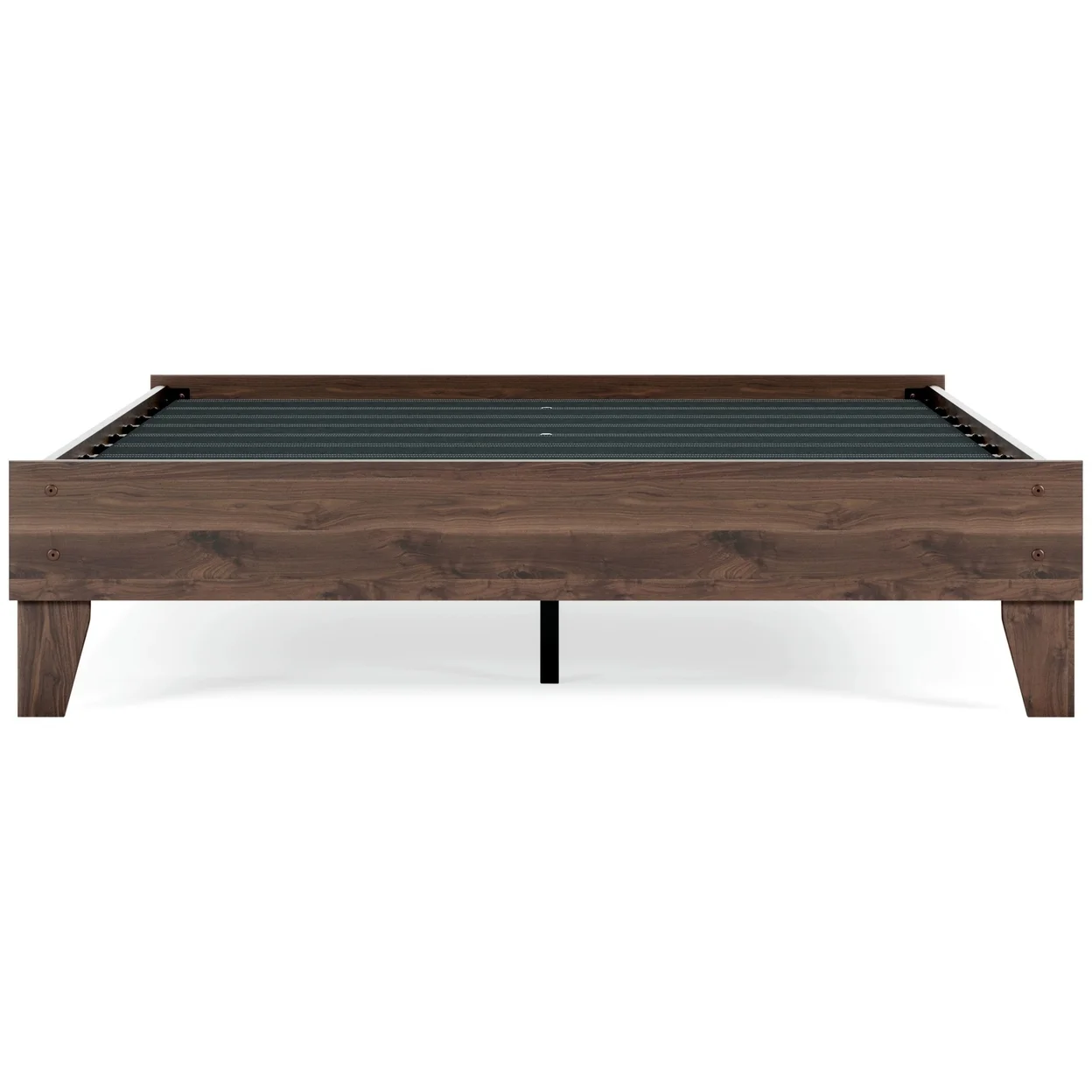 Sof Queen Size Platform Bed Low Profile Footboard Dark Brown Finish- Saltoro Sherpi