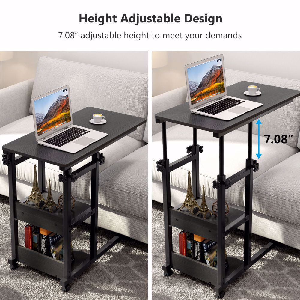 Tribesigns Overbed Bedside C Table Small Computer Desk Table Sofa Table with Storage Shelves,Mobile Couch Table Tray Snack TV Laptop Bedside Table with Wheels