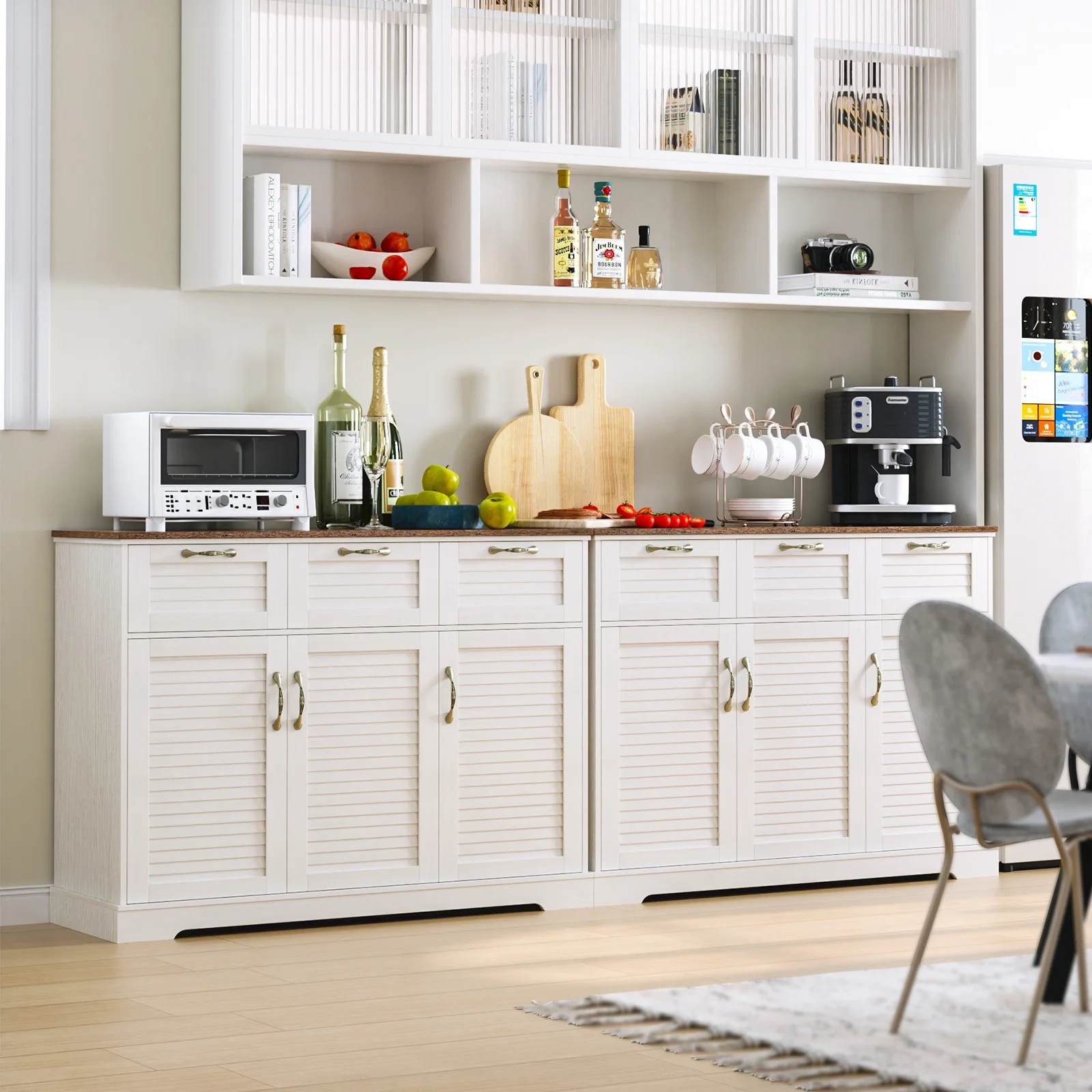Homfa Buffet Table with 3 Drawers & 3 Doors, 47.2'' Large Wood Sideboard Cabinet for Kitchen Dining Room, White &Oak