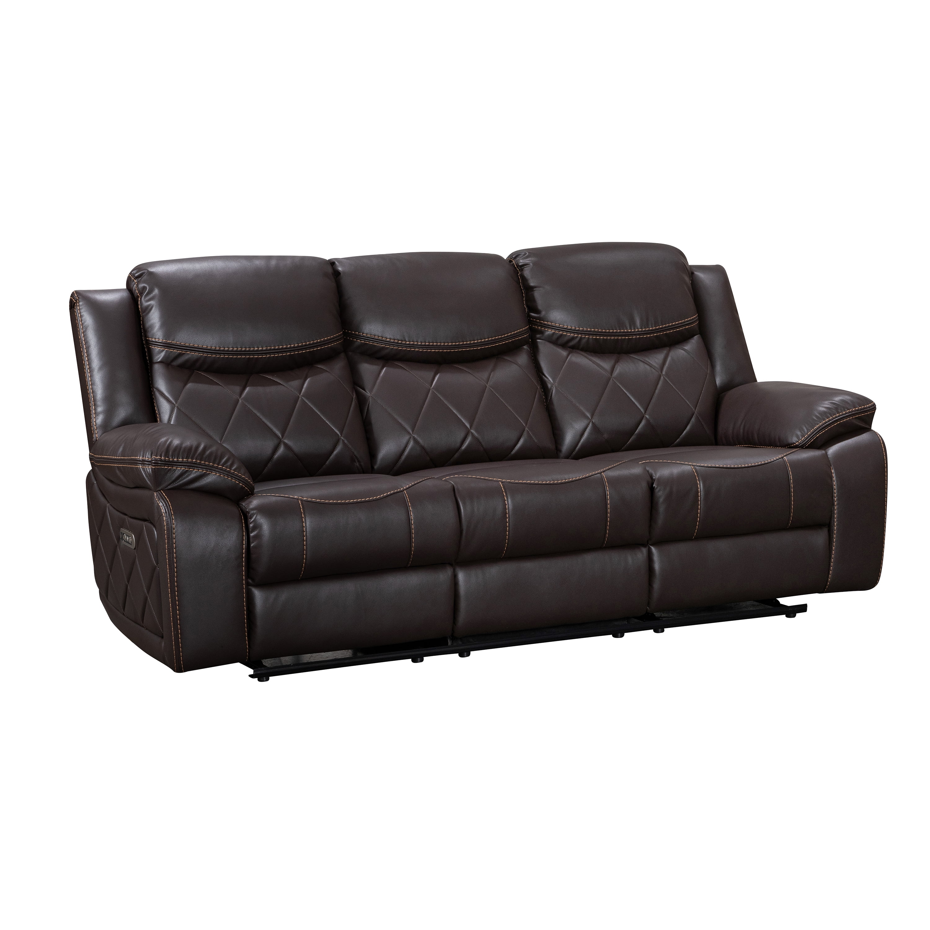 Contemporary Living Room Plush Faux Leather Upholstered Power Reclining Sofa, Brown