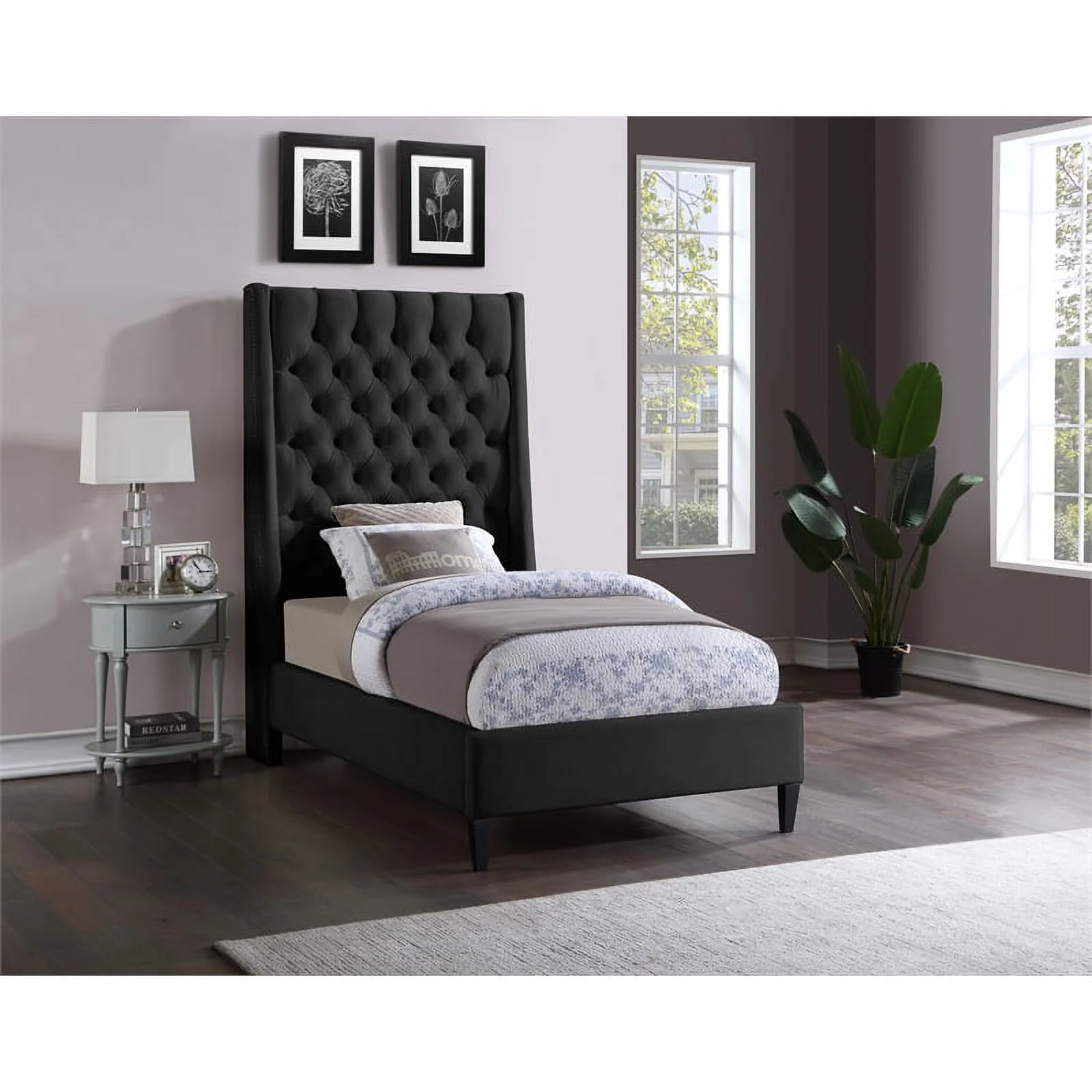 Meridian Furniture Fritz Black Velvet Twin Bed