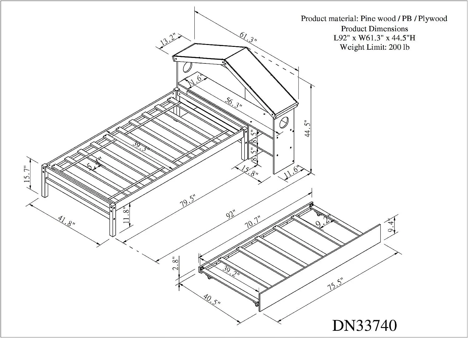 Size Platform Bed With Trundle, House Bed Frame With Bookcase Headboard & Storage Shelves Platform Beds With Bedside Table For Kids Boys Girls Teens, No Box Spring Needed (White)