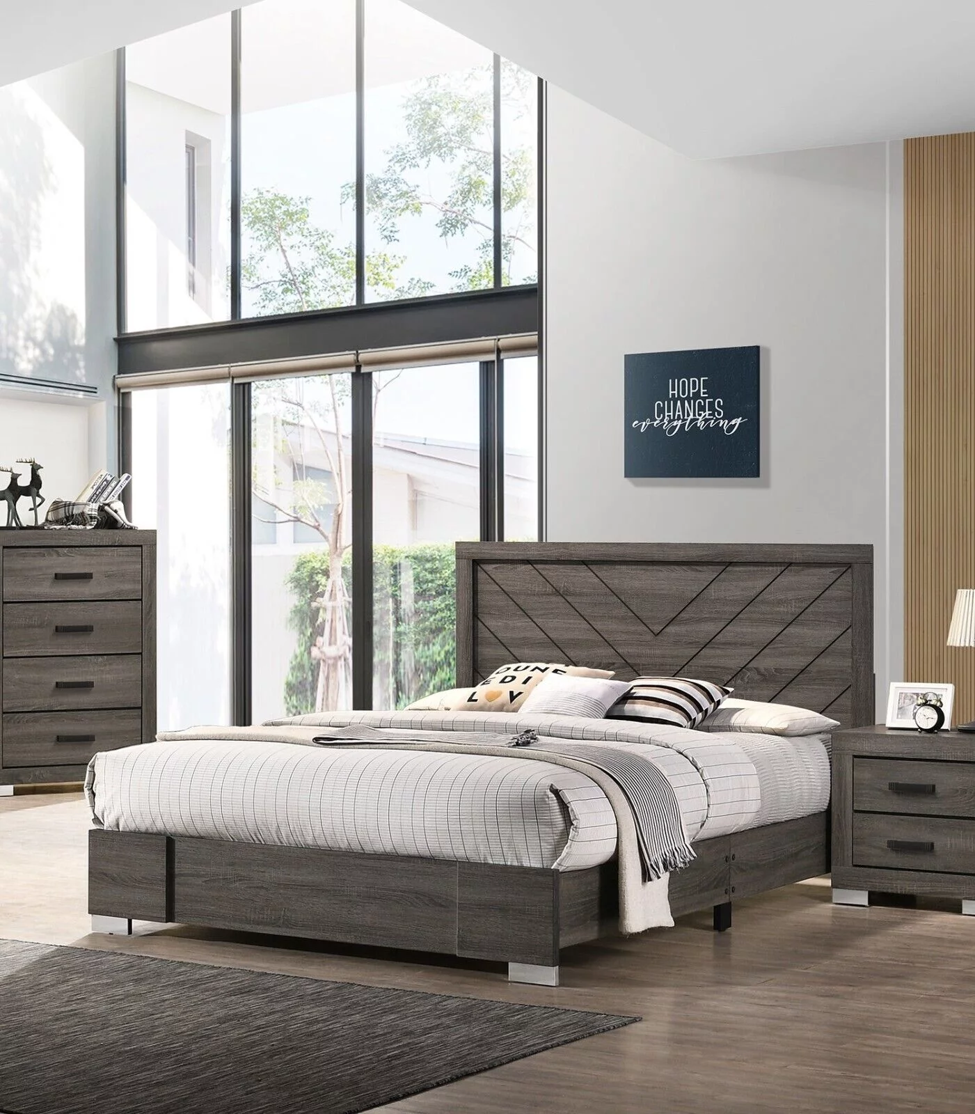 Clean Lines Crafted Design Headbaord Wooden Veneers Queen Size Bed 1pc Bedroom Set Furniture Classic Contemporary Style