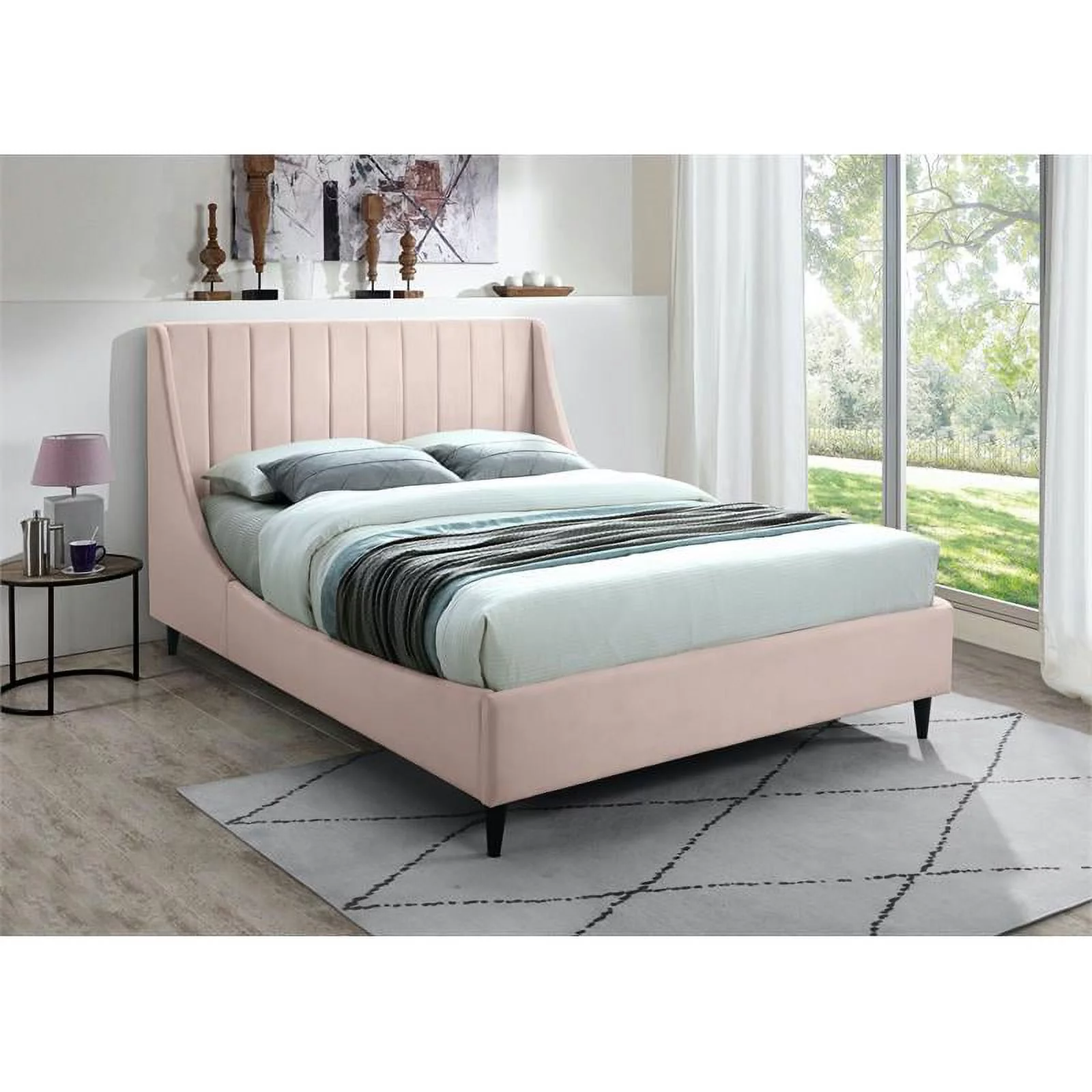 Meridian Furniture Eva Pink Velvet Upholstered Full Bed