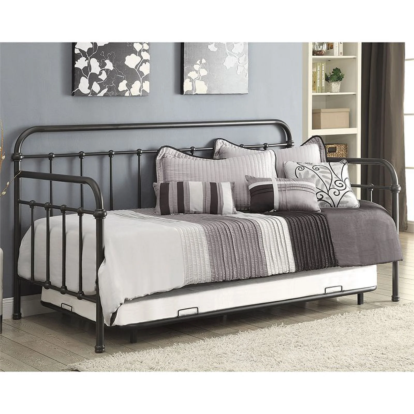 Bowery Hill Metal Spindle Daybed with Trundle in Dark Bronze