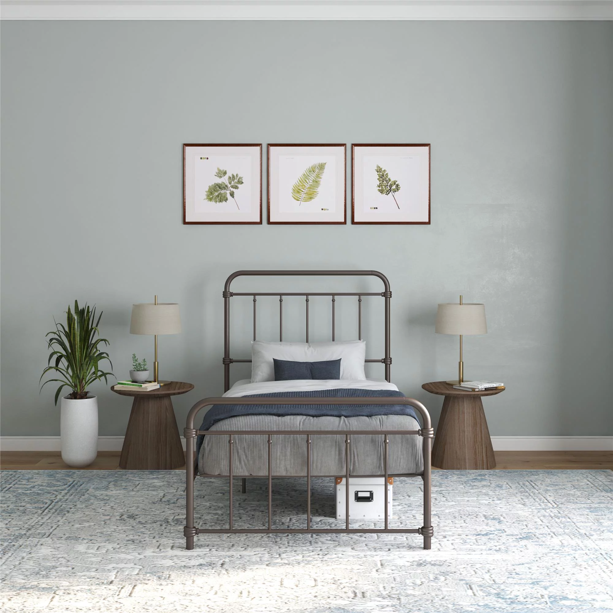 DHP Wallace Metal Platform Bed Frame with Headboard, Twin, Bronze