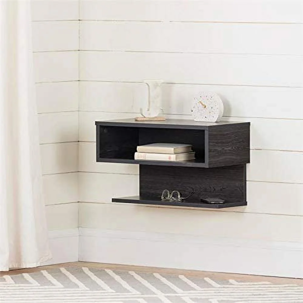 TJUNBOLIFE Floating Nightstand Table with Drawer for Bedroom Small Bed with Open Space Dark Grey