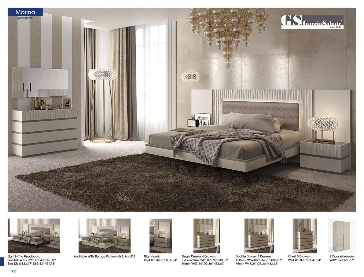 Taupe Mat & Gloss 5 Drawer Chest MARINA ESF Contemporary Garcia Sabate Spain