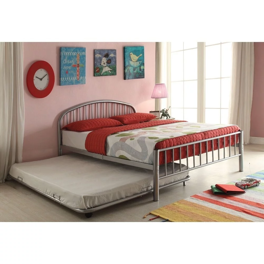 Metal Full Bed In Slatted Style, Silver