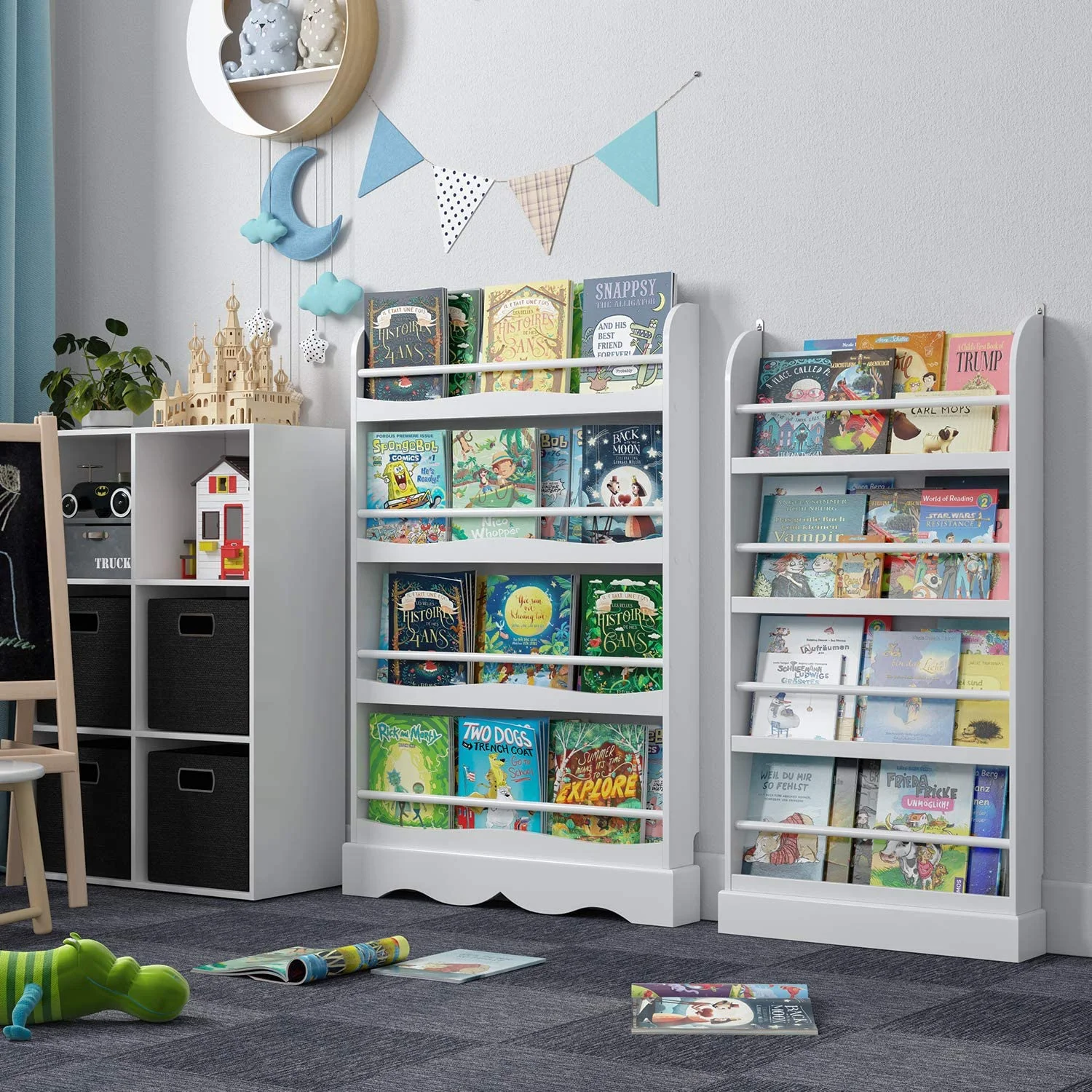 Homfa 4 Tier Kids Bookshelf, Wall Storage Bookshelf Organizer for Playroom Kids Room, White Finish