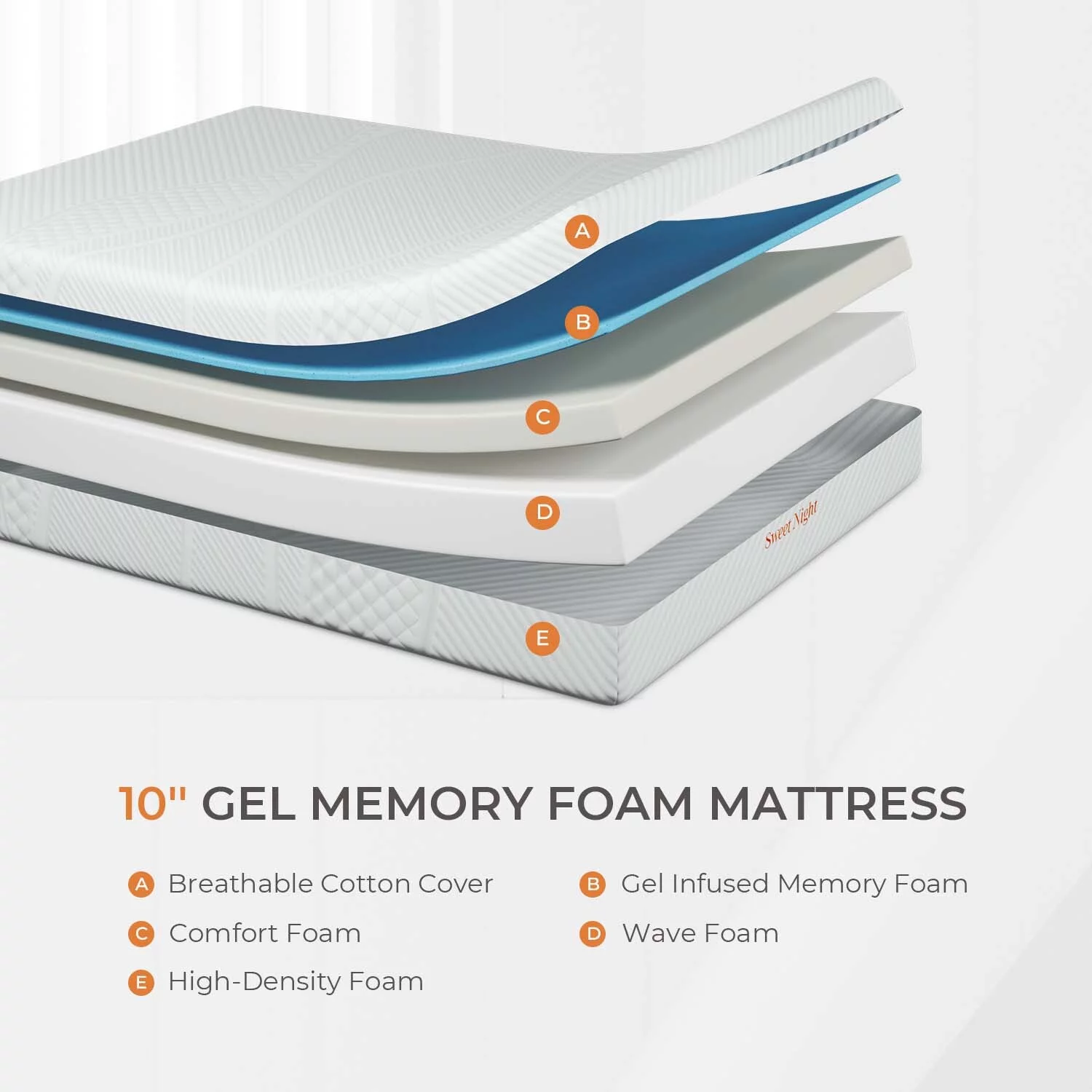 Sweetnight 10'' Cooling Gel Memory Foam Mattress in a Box, Queen Size Mattresses