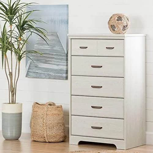 NLIBOOMLife Versa Collection 5-Drawer Dresser Winter Oak with Antique Handles
