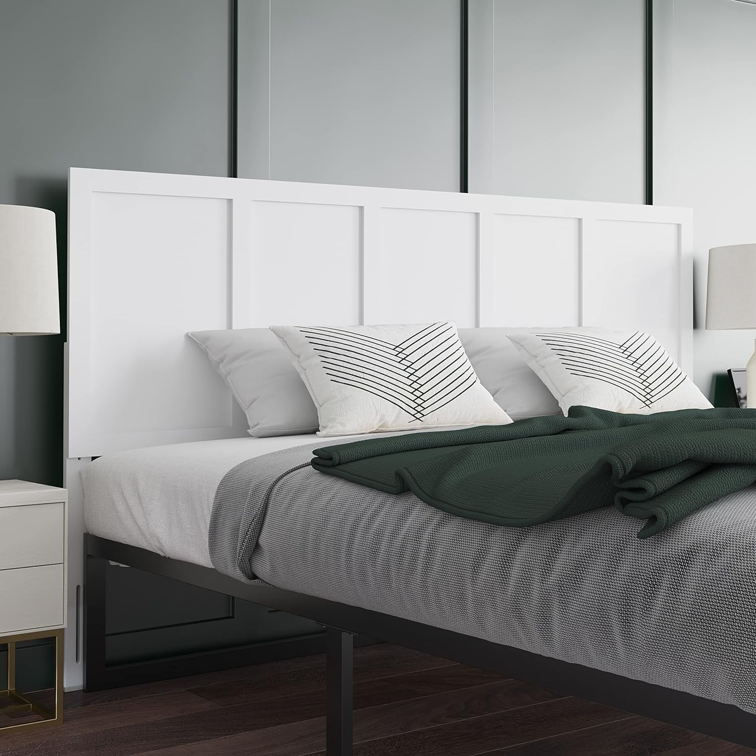Omar King Size Four Panel Wooden Adjustable Headboard In White