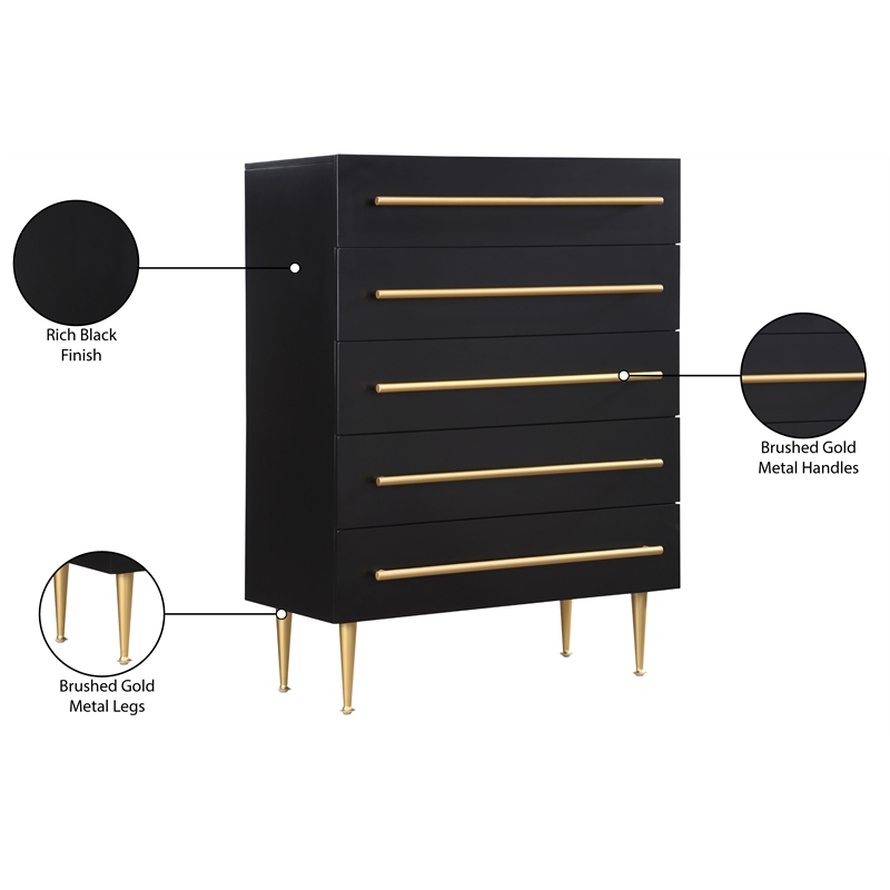 Meridian Furniture Marisol Black Chest with Gold Metal Legs and Handle