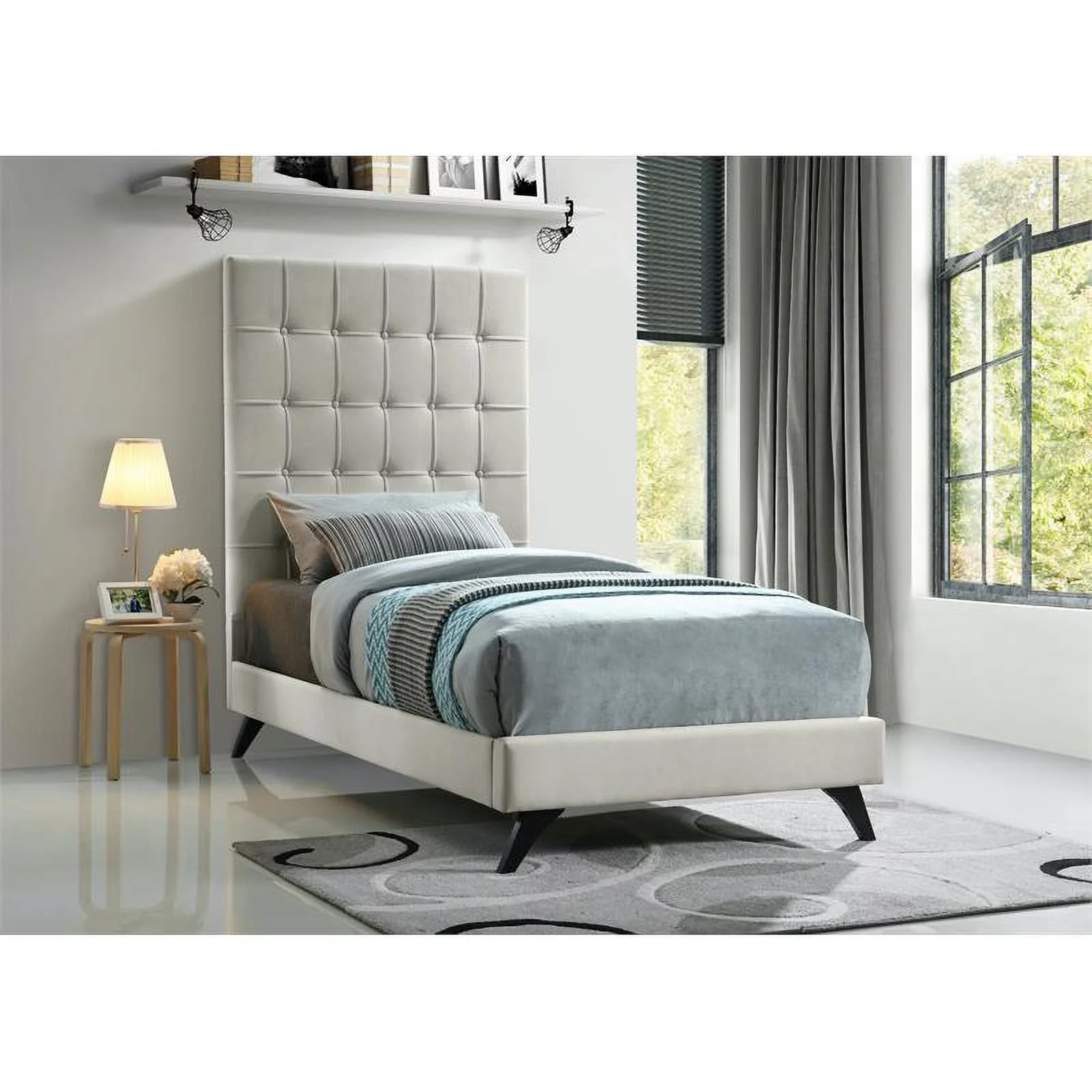 Meridian Furniture Elly Cream Velvet Twin Bed