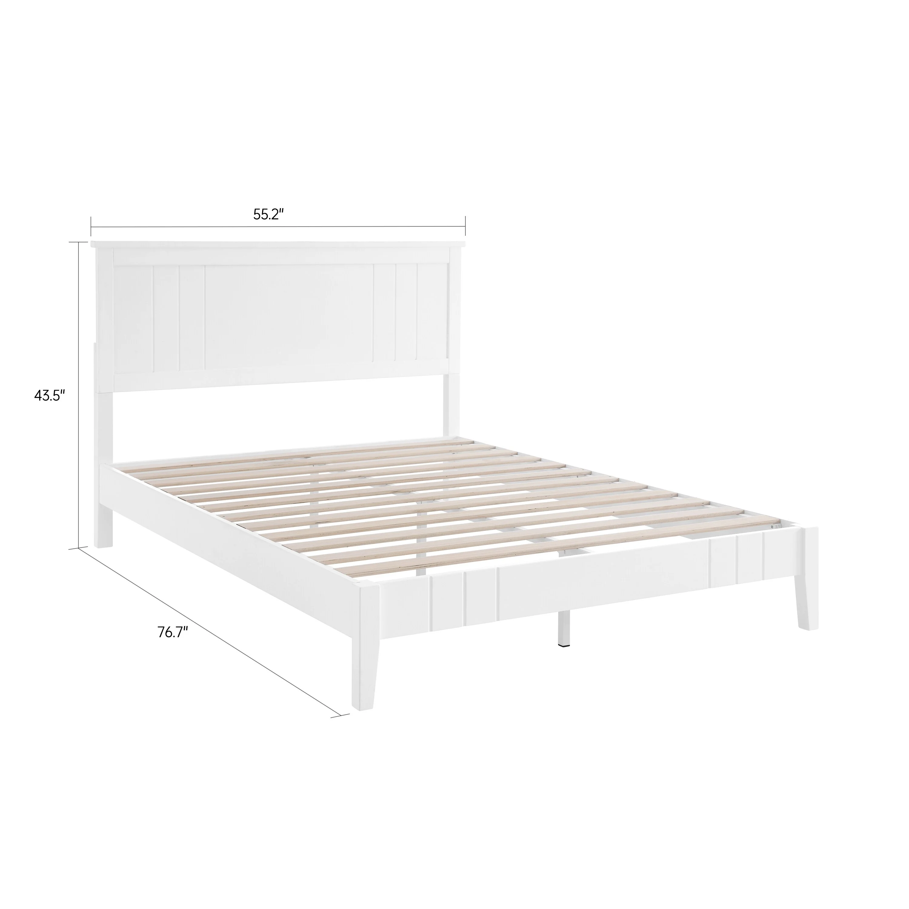 MUSEHOMEINC Mid-Century Modern Solid Wooden Platform Bed with Adjustable Height Headboard for Bedroom,No Box Spring Needed White - Full