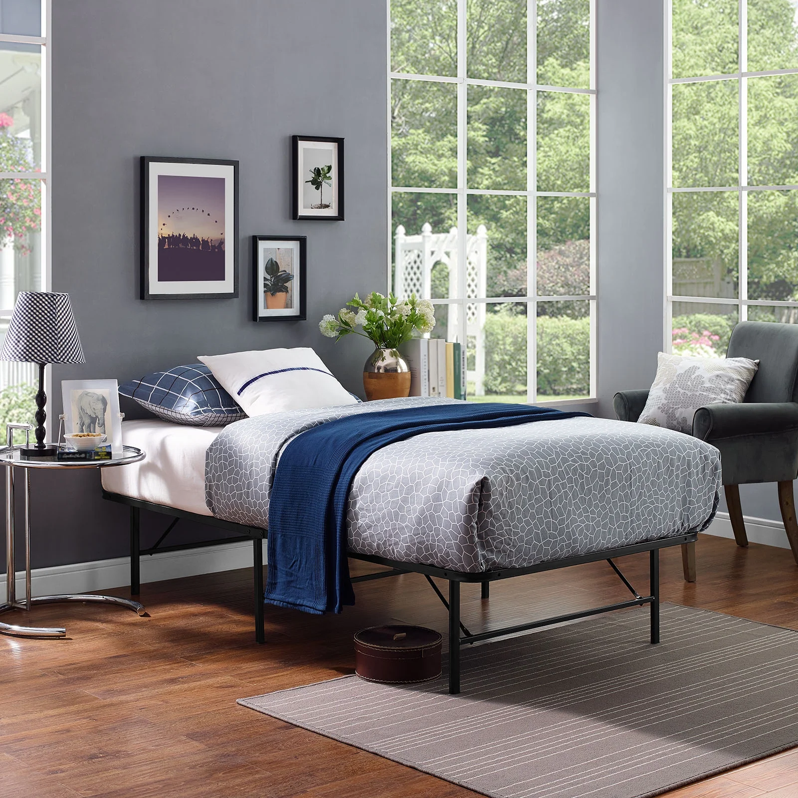Modern Contemporary Urban Design Bedroom Twin Size Platform Bed Frame, Brown, Metal Steel