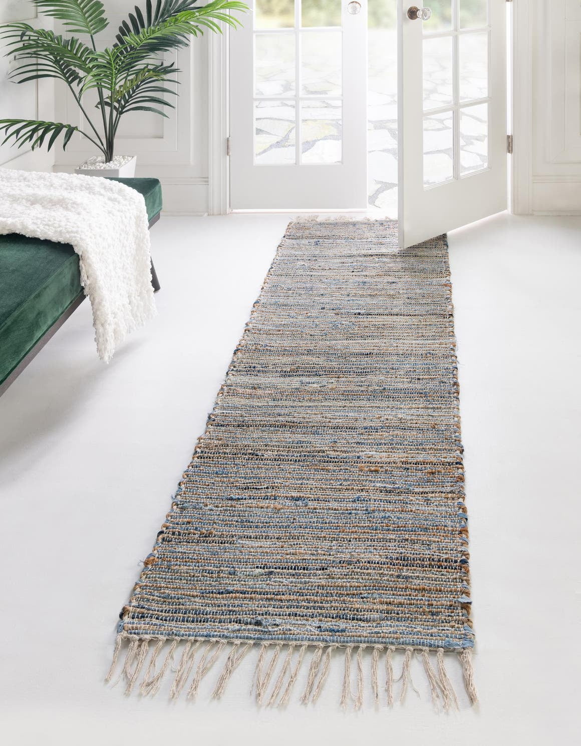 Unique Loom Chindi Jute Rug Blue/Navy Blue 2' 7