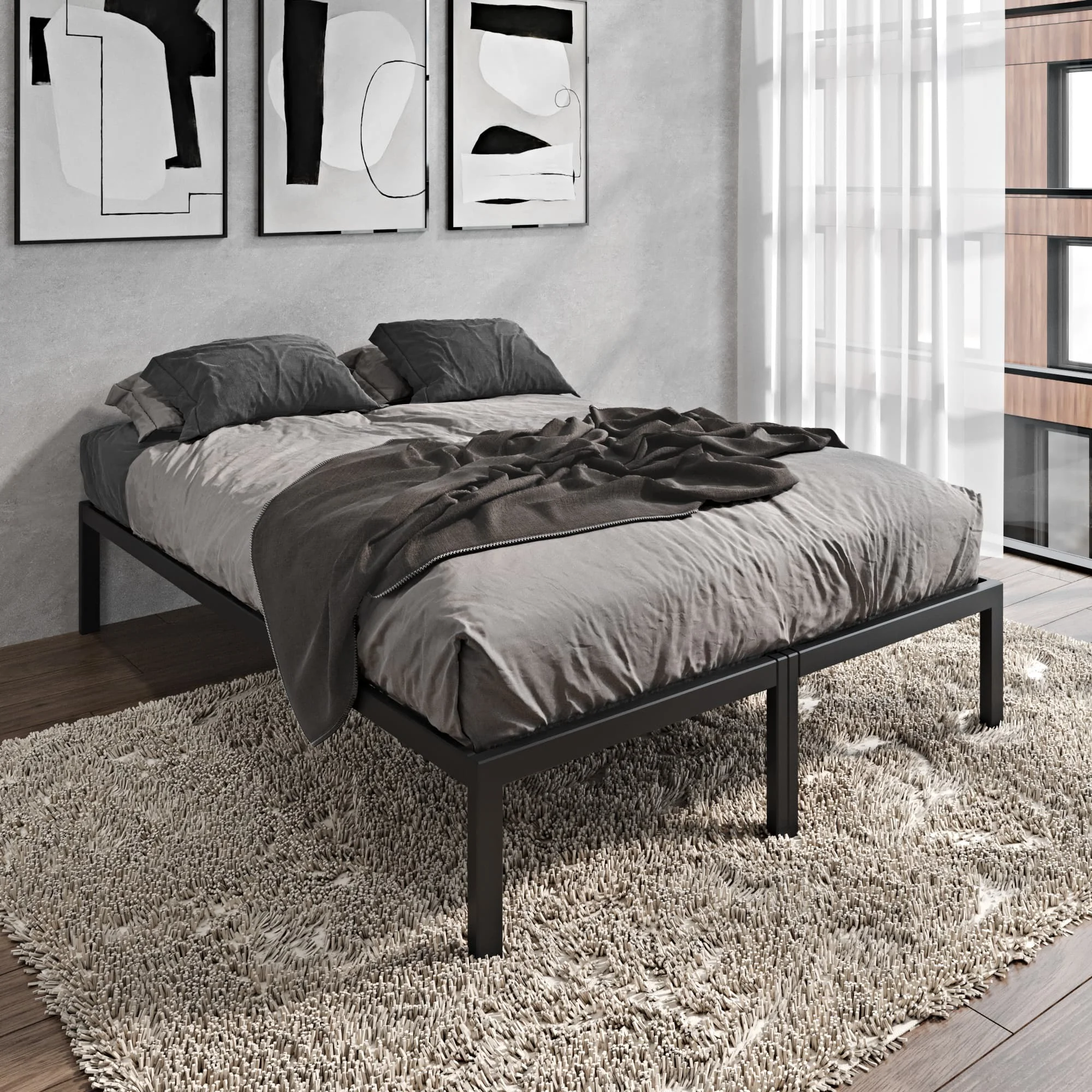 SogesPower Metal Full Size Bed Frame with Wood Slats/ Heavy duty & Sturdy Metal Bed Frame/ Noise-free Wood Slats/ Quick Assembly/ No Box Spring Needed