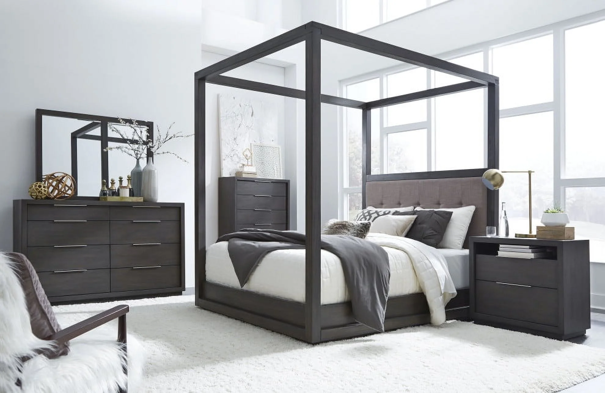 Modus Oxford 4 Piece Cal King Canopy Bedroom Set With Nightstand, Dolphin