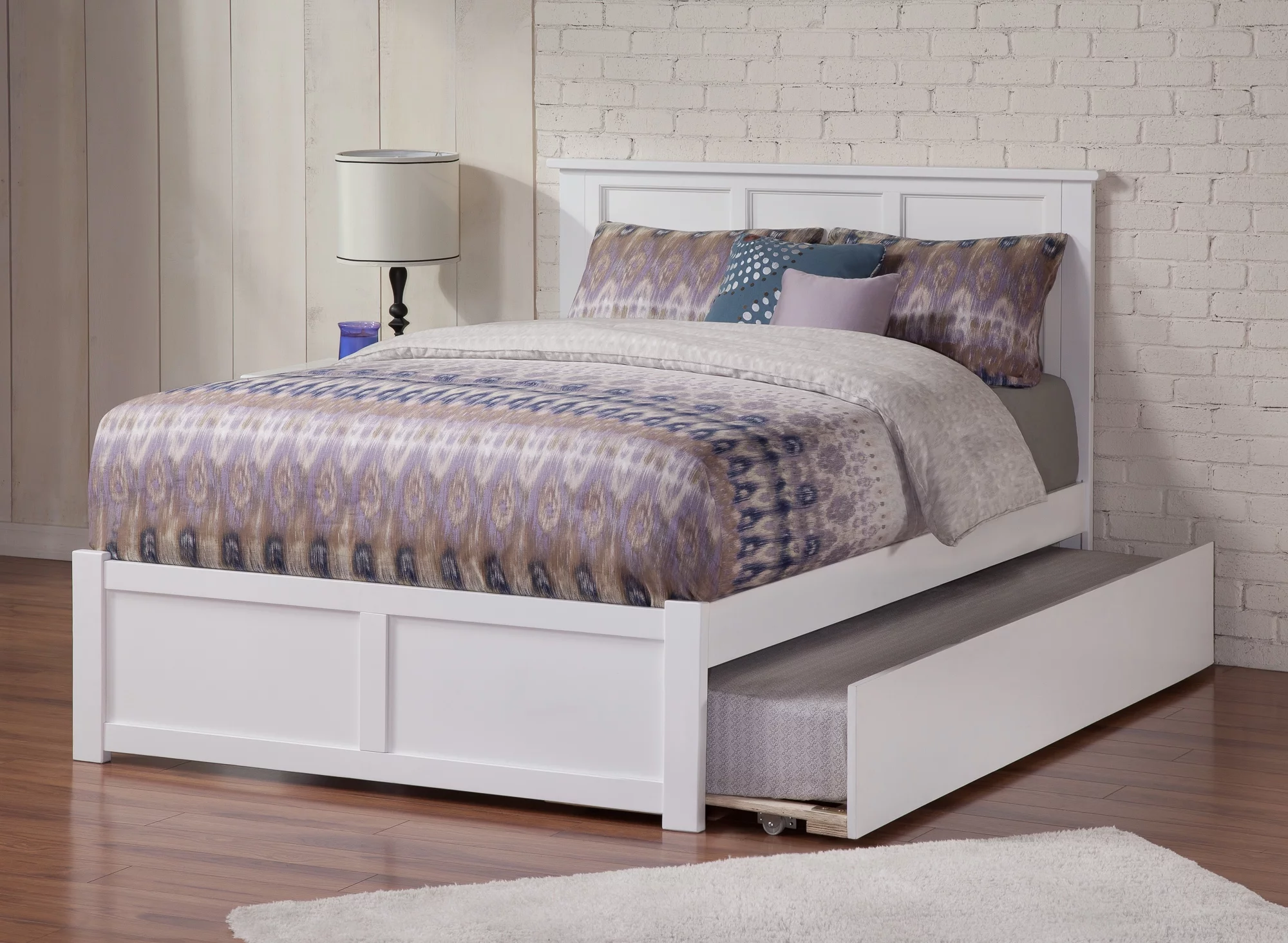 AFI Madison Full Solid Wood Platform Bed with Footboard & Full Trundle in White