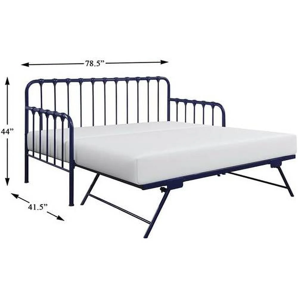 Constance Metal Daybed With Trundle In Navy Blue
