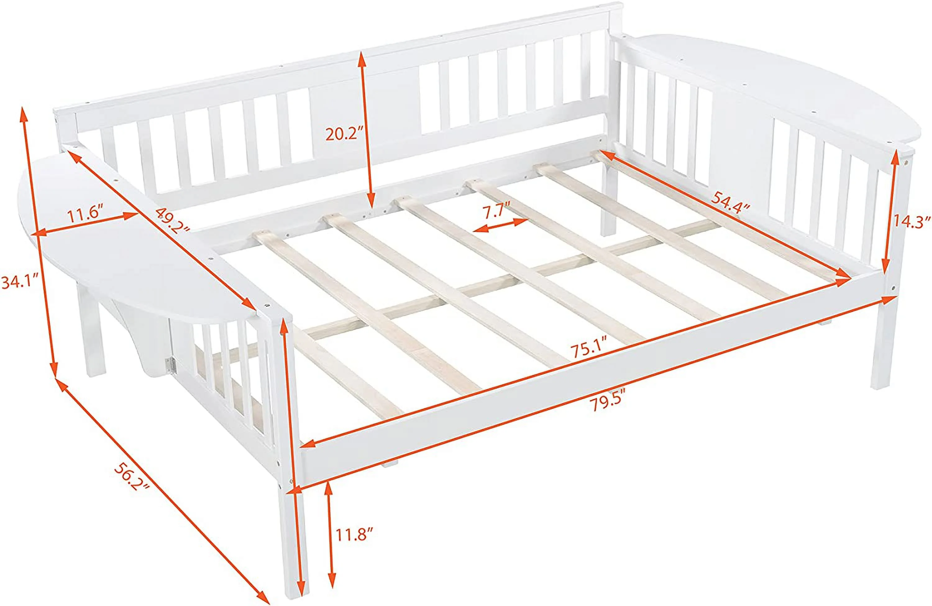 Full Size Solid Wood Daybed Full Size Bed Frame Mulifuncional Sofa Bed For Bedroom Living Room,Whie