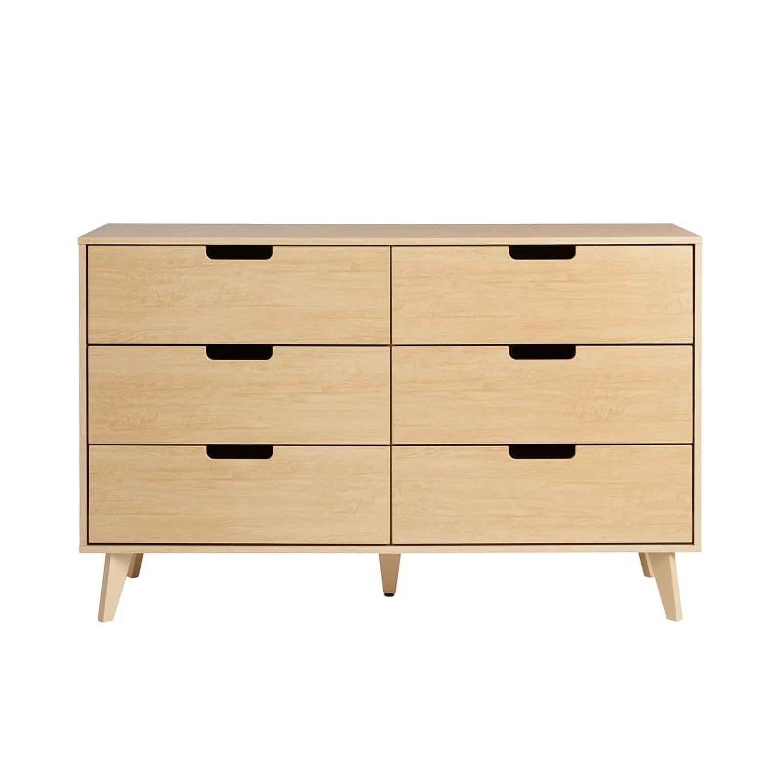 Pemberly Row Simple Wood 6 Drawer Dresser with Cut Out Handles - Riviera Beige