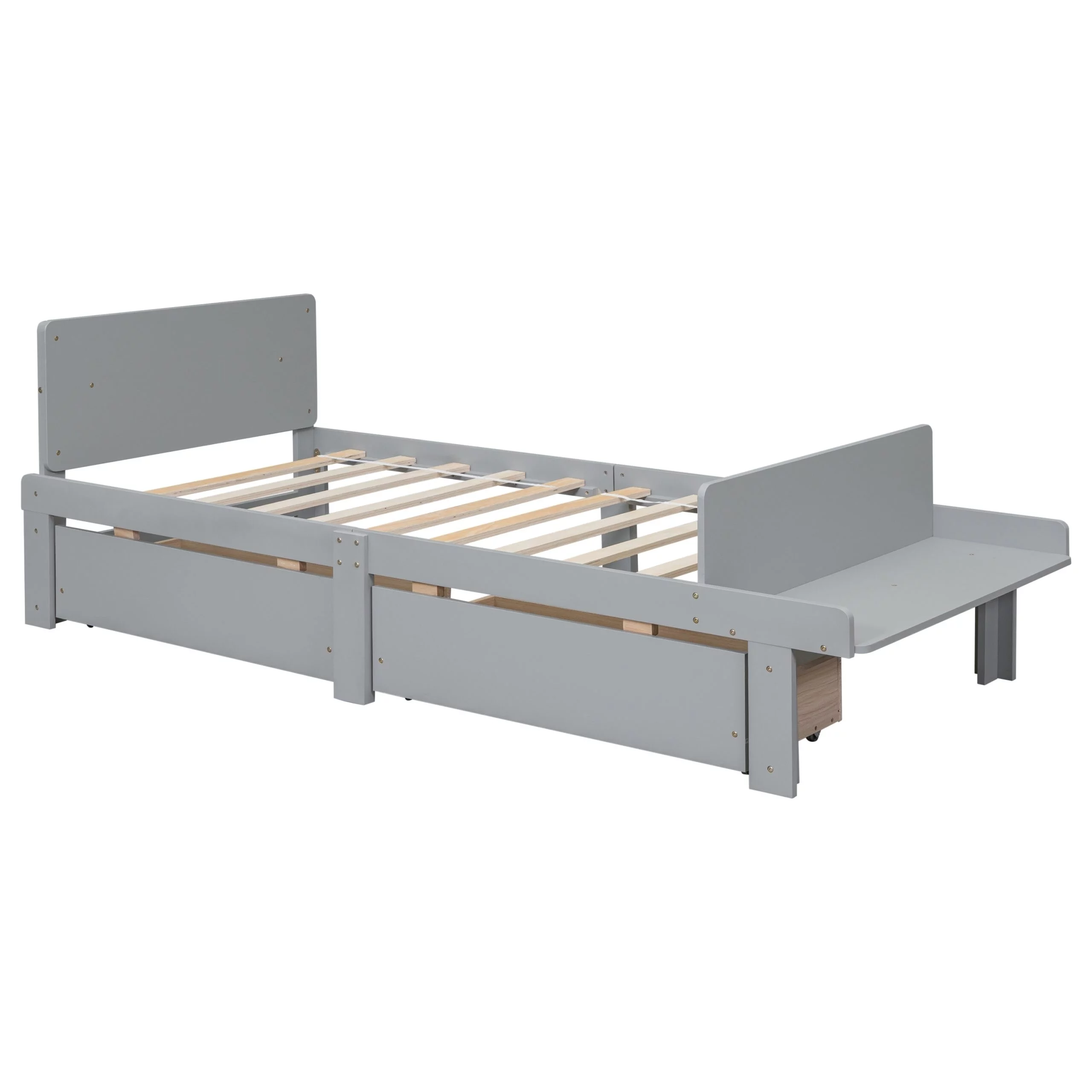 Kichae Twin Bed with Footboard Bench and 2 drawers Grey - Twin
