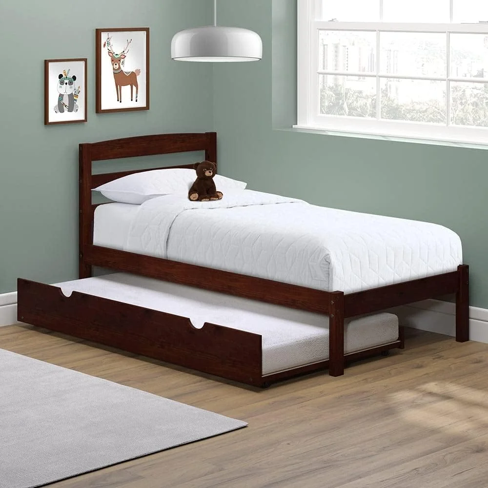 Bed - FSC Certified Pine Wood - Trundle Bed Or Storage Drawers - Cherry, White, Or Grey (Cherry - Two Storage Drawers)