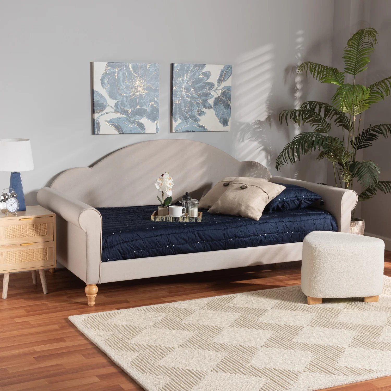 HomeStock Beachy Boho And Traditional Light Grey Fabric And Natural Brown Finished Wood Twin Size Daybed