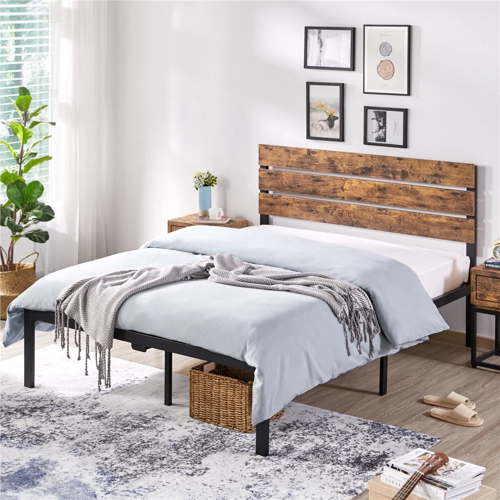 Yaheetech Metal Platform Bed Frame with Wooden Headboard, Full Size