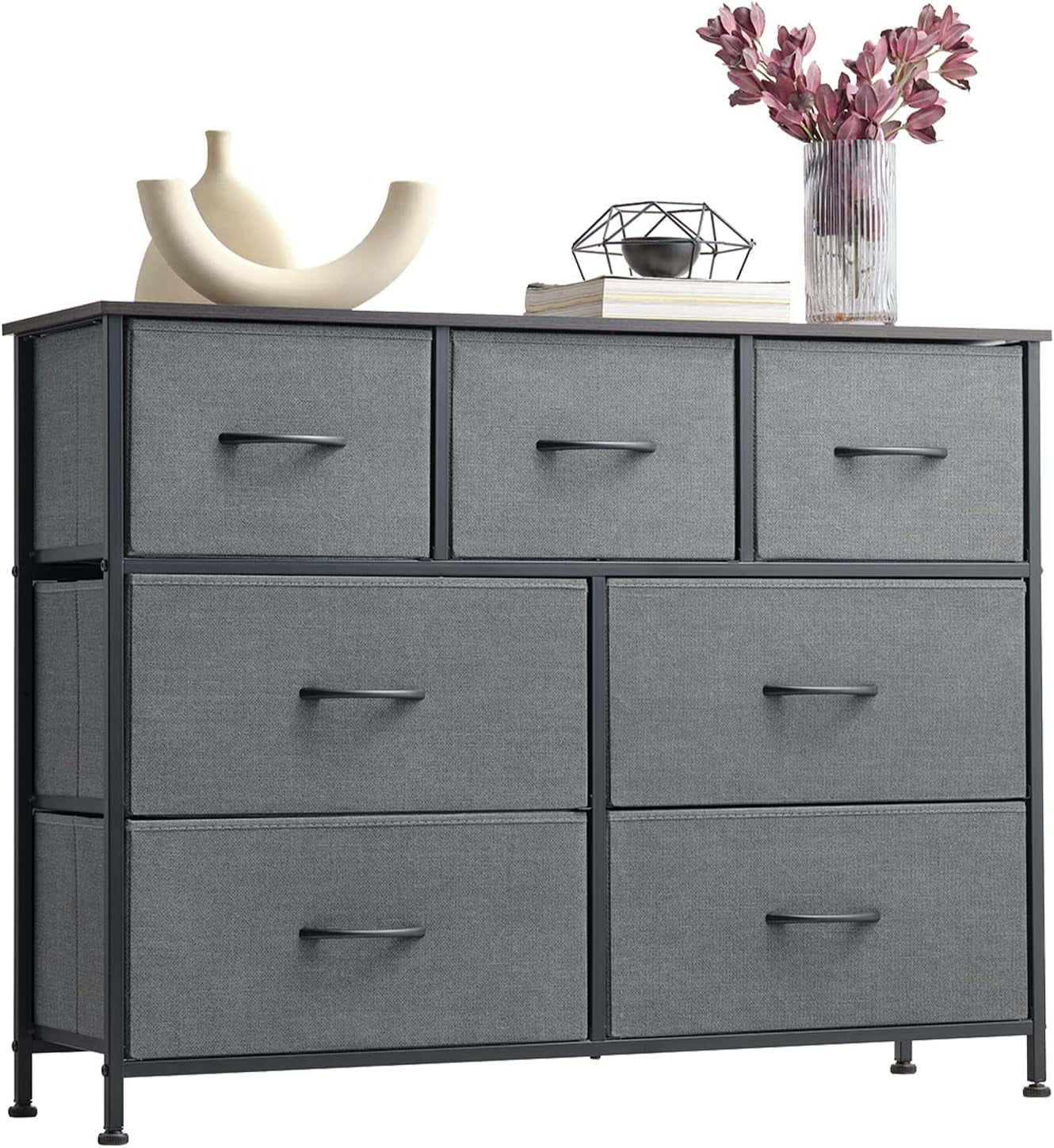 Somdot Dresser, 7-Drawer Fabric Storage Tower for Bedroom, Nursery, Entryway, Closets, Tall Chest Organizer Unit with Large Capacity Fabric Bins