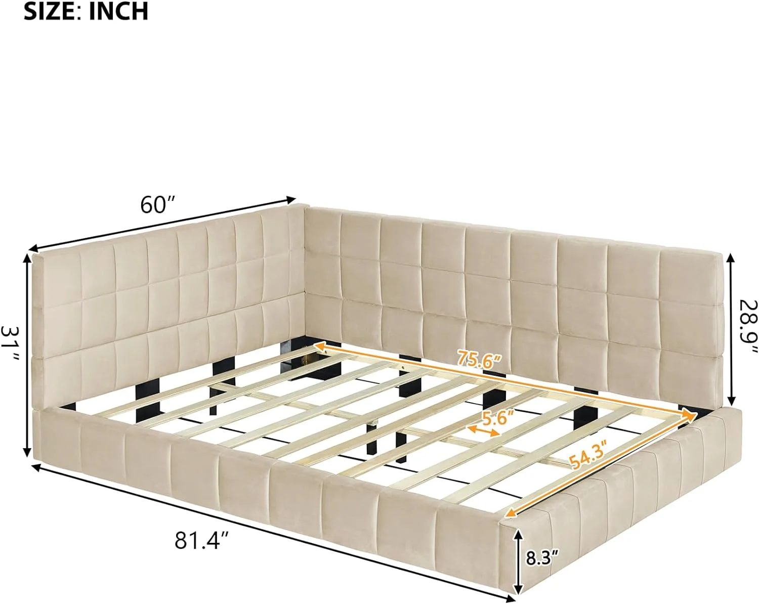 Full Size Upholstered Daybed, -Cetury Wood Full Size Daybed Sofa Bed Frame With Armrest Ad Backrest, Full Size Bed For Bedroom, Livig Room,Velvet, Beige