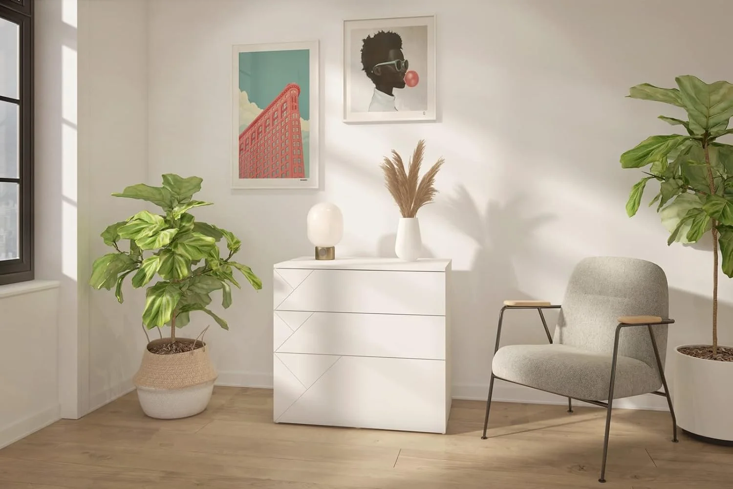 608603 3-Drawer Multi-Purpose Storage Dresser Chest, Office Storage And Filling Cabinet