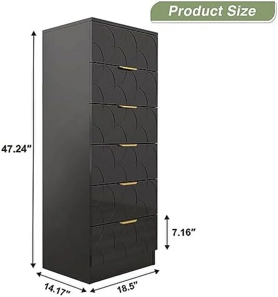 TJUNBOLIFE 6 Drawer Dresser  Drawer Chest Wood  Drawer Chest With Wide Drawers and Metal Handles Black Dresser for Bedroom  Tall Chest of Drawers Modern for Bedroom  Closet  Living Room (